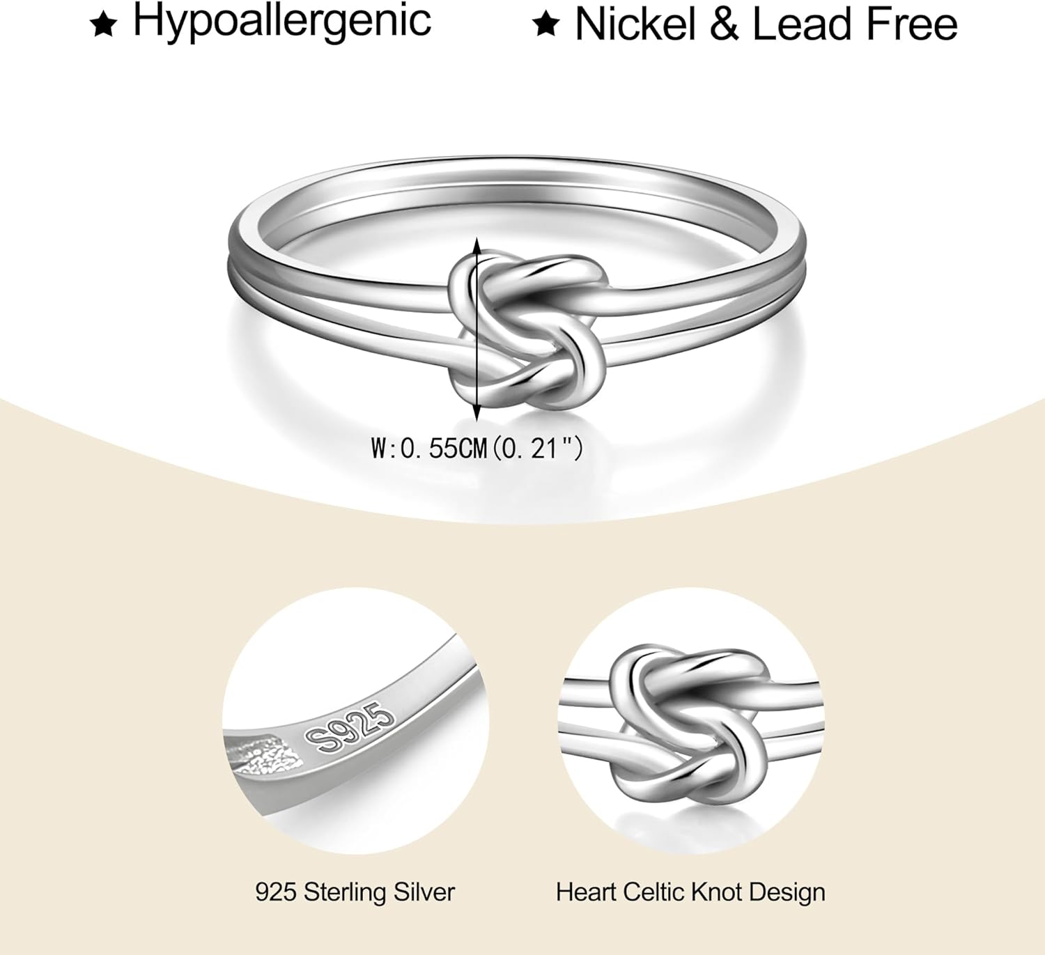 EVER FAITH Dainty Double Love Heart Infinity Rings, 925 Sterling Silver Mother Daughter Best Friend Irish Celtic Knots Wedding Promise Band Ring for Women Bride - Image 6