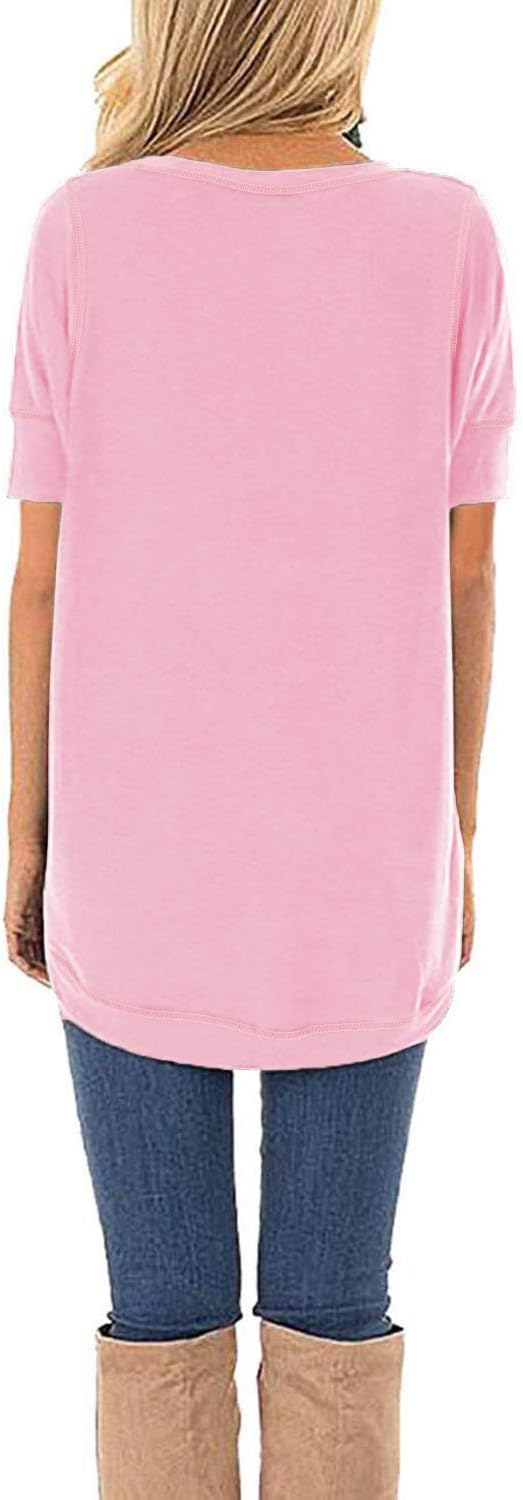 HIYIYEZI Summer Tops for Women Short Sleeve Side Split Casual Loose Tunic Top - Image 3