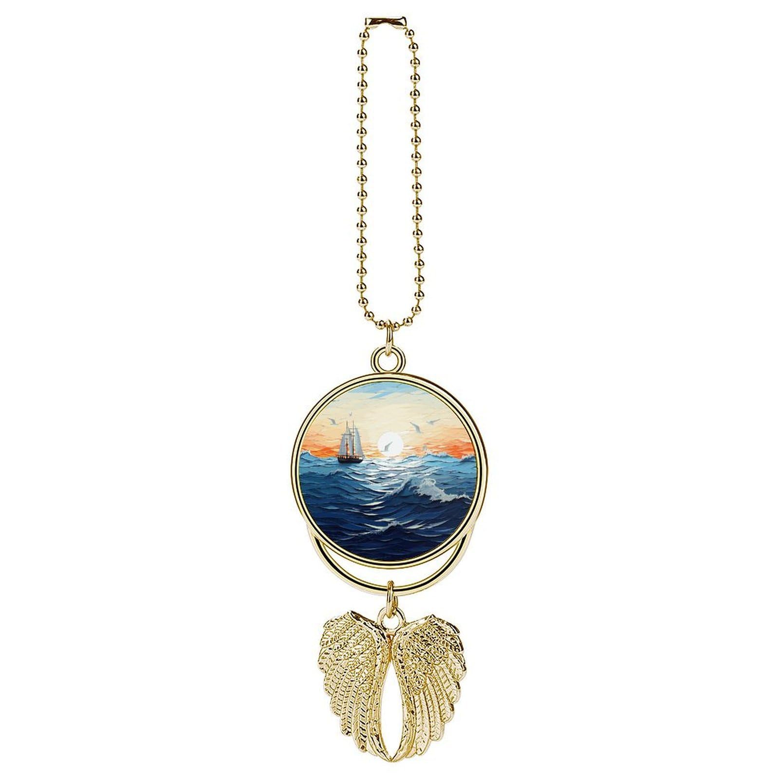 Ocean Waves Sailboat with Birds Maritime Car Charm Alloy Car Rear View Mirrors Hanging Ornaments Stylish Car Pendant Funny Auto Hanging Accessories Car Hanging Ornaments Gift for Women Men