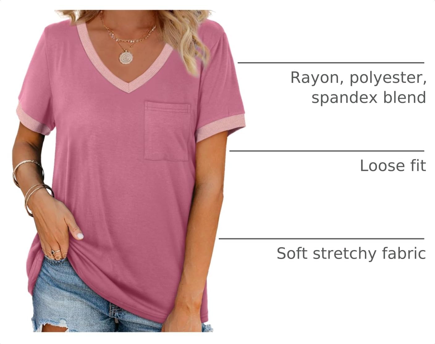 Geifa Womens T Shirts Short Sleeve V Neck Loose Casual Summer Tops 2026 with Pocket image 4