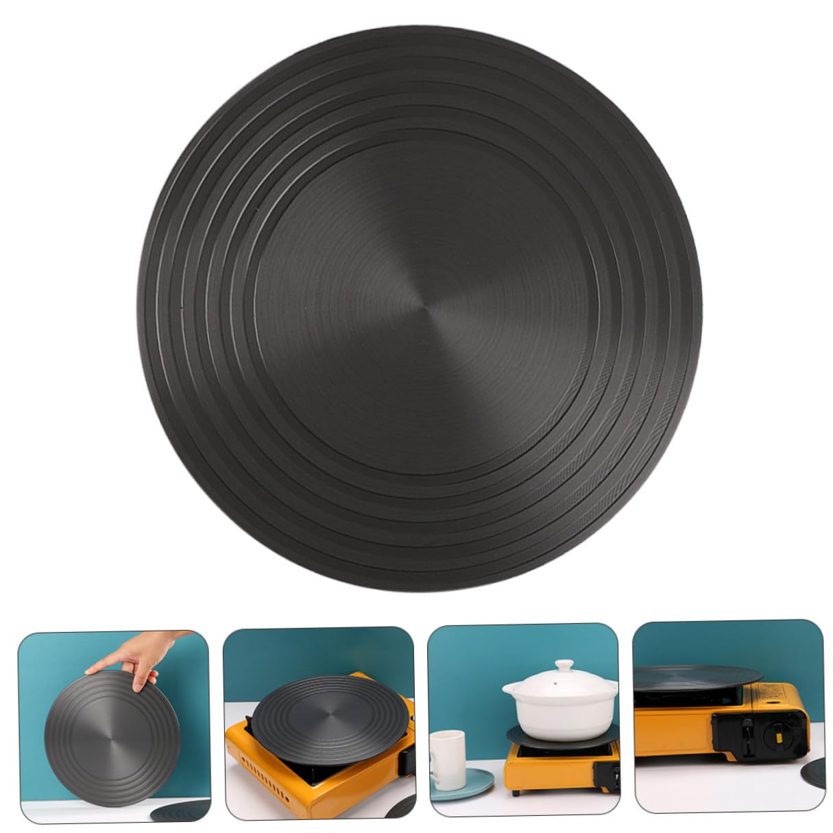 VICASKY Diffusore di Calore per Fornello Gas 28cm in Alluminio Nero Piastra Rotonda Antiscottatura e Sbrinamento per Cucina Domestica