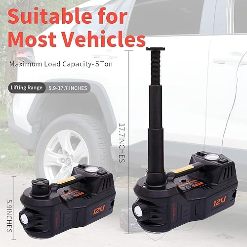 Miniatura 2 de ROGTZ - Kit de gato eléctrico hidráulico para automóvil con llave de impacto y bomba de inflado de neumáticos, gato hidráulico de 5 toneladas y 12 V