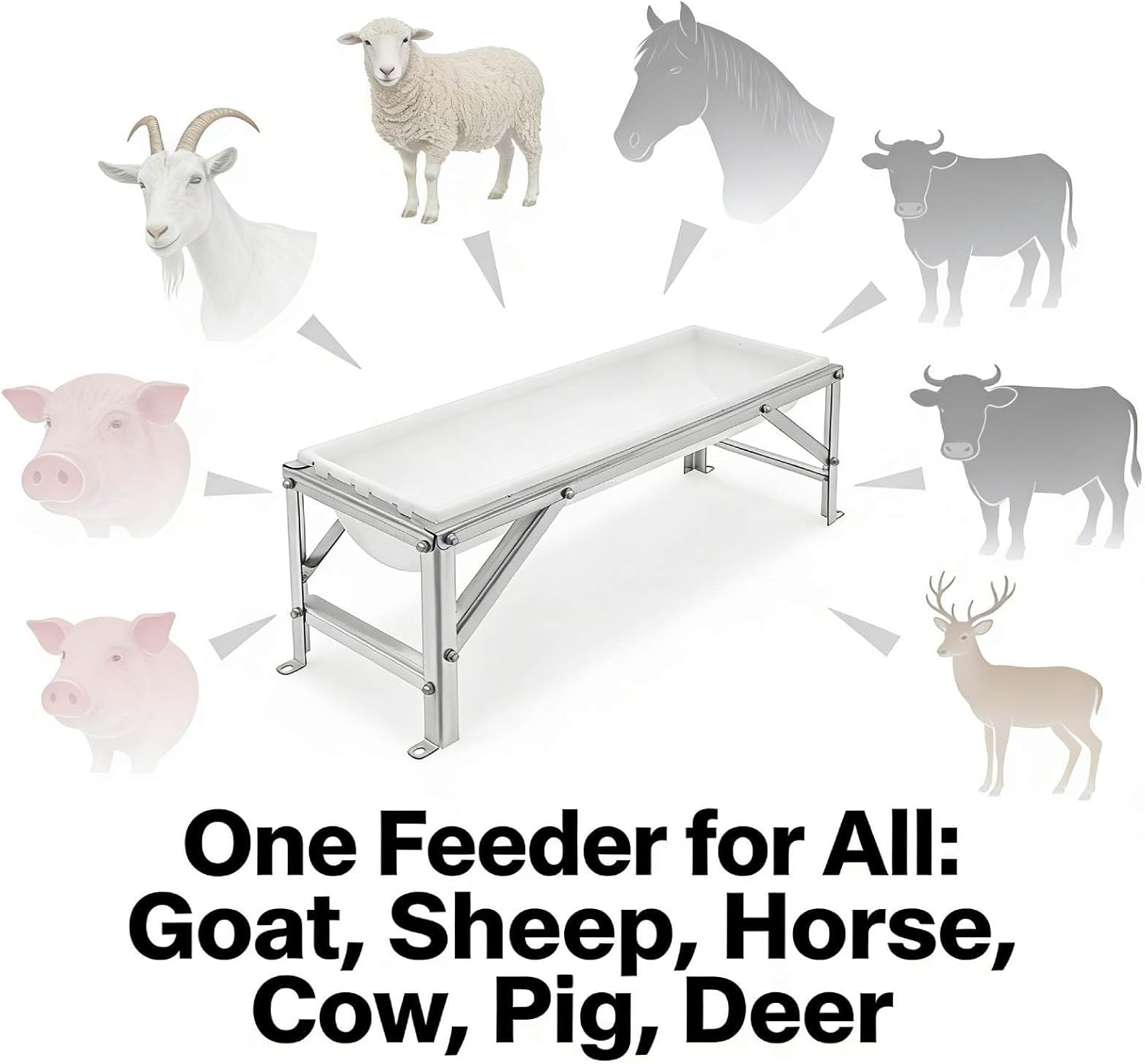 Livestock Feed Trough & Goat Water Trough, 35L/9.25Gal Capacity Long Feeder with Triangular-Structure Stand, Large Capacity Livestock Feeder for Sheep Deer Pigs Horses Cows Farm Use