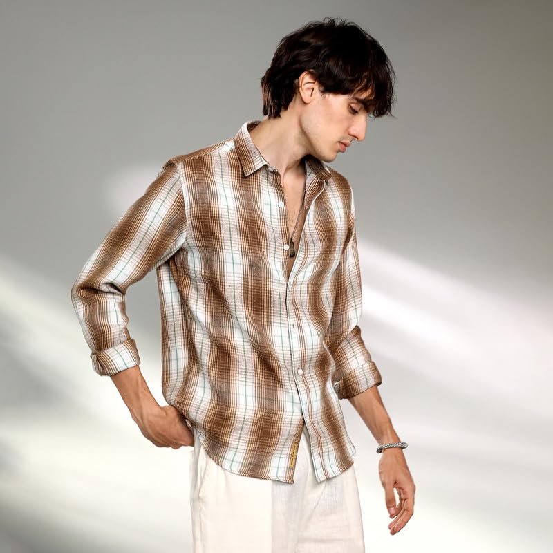 Image of CAHOOT Men's Polycotton Regular Fit Shirt Casual Wear | Spread Collar | Long Sleeve | Button Closure | Shirt Crafted with Comfort Fit for Everyday Wear