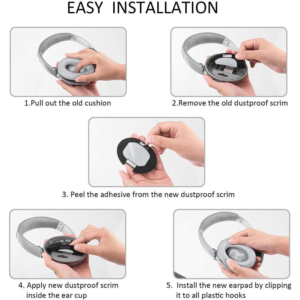 QC35 Almohadillas de repuesto para auriculares, QC35, QC35ii, almohadillas de repuesto para auriculares - Compatible con Quiet Comfort35, QC25, QC35ii, QC15, AE2, AE2i-Cómodo y duradero (plata)