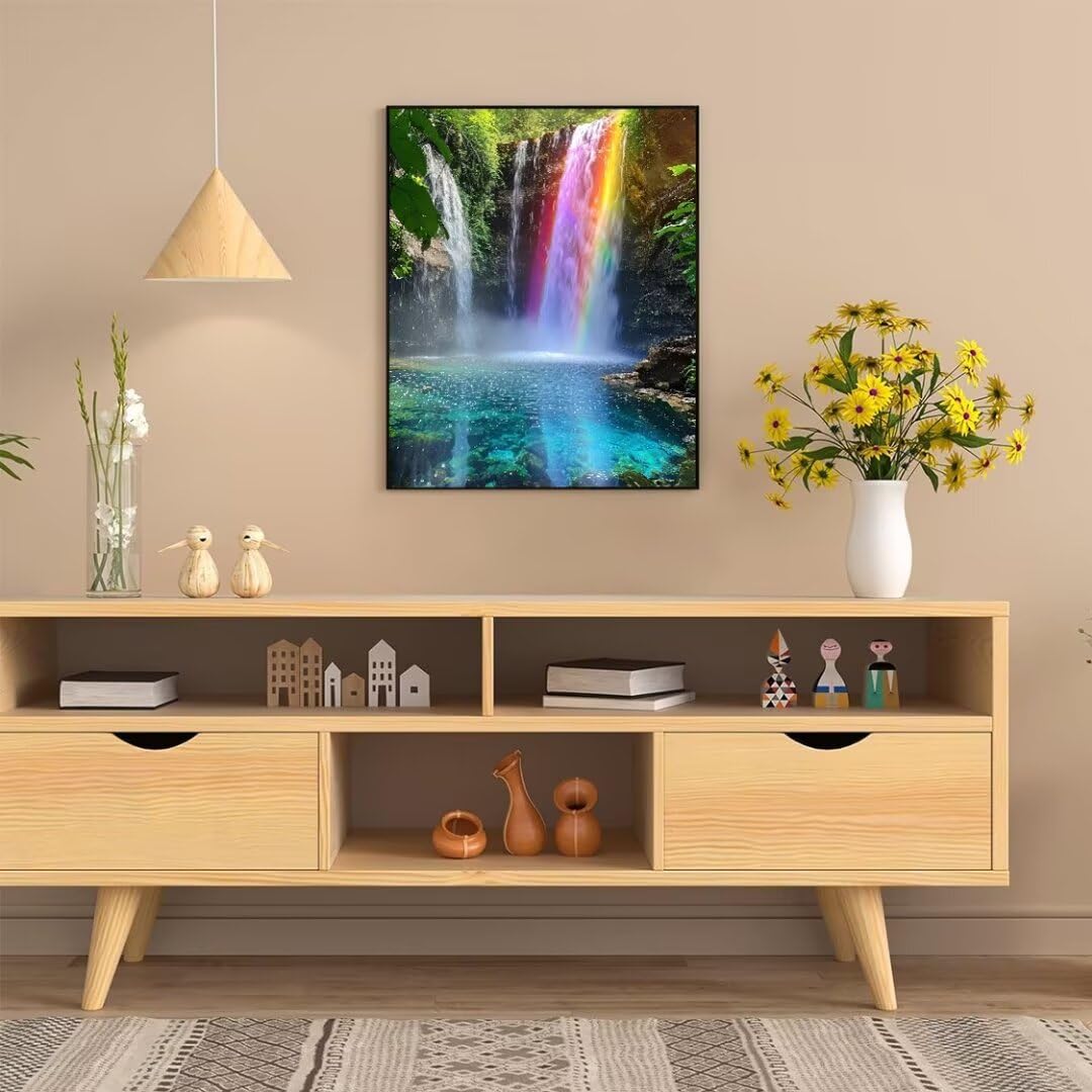 Pintura por Numeros Cascada Arcoiris Pintar por Numeros Adultos Niños, Paint by Number Kit con Pinceles y Pinturas Acrilicos, Cuadros por Numeros, Decoración para el Hogar (Sin Marco) 100x70cm w-3716