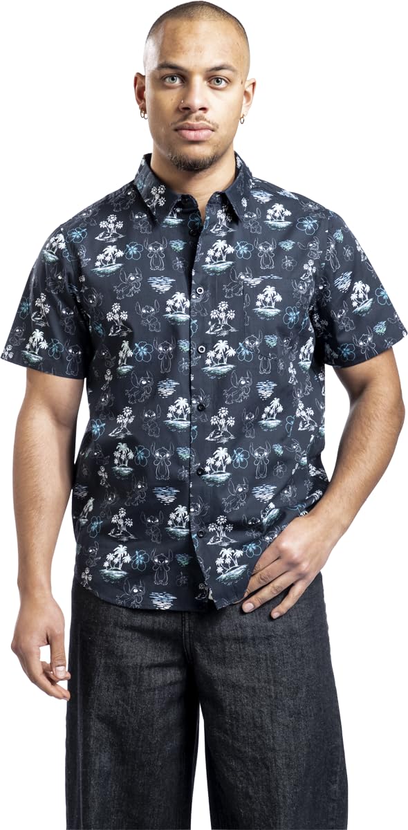 Lilo & Stitch Black Summer Männer Kurzarmhemd Multicolor