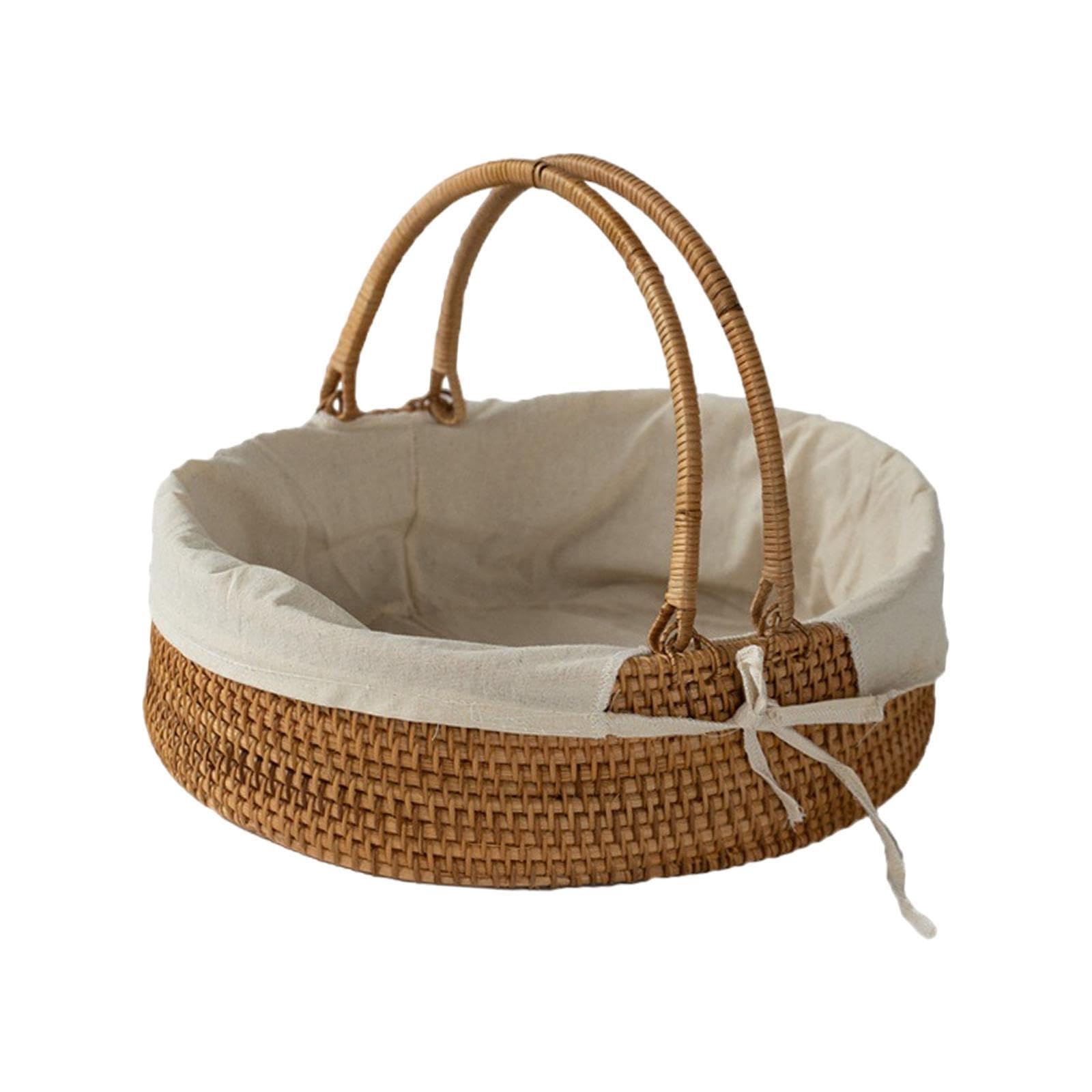 Cesta de Mimbre Tejida Resistente, Organizador de baño con Tela Forro Lavable extraíble para un fácil Mantenimiento. Cesta Mimbre Tejida para Picnic, Organizador baño con asa Plegable.