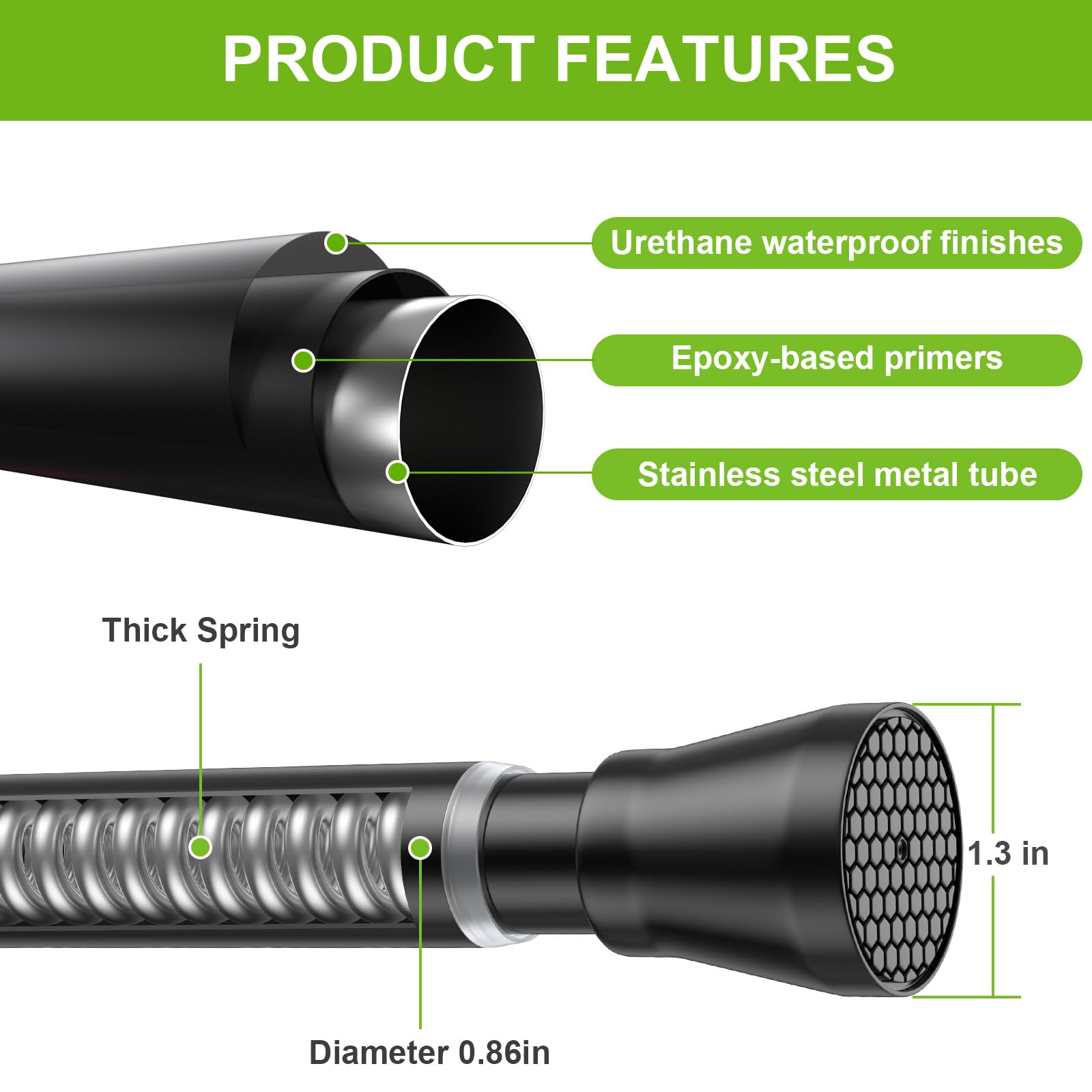Black Shower Curtain Pole Extendable Curtain Poles 115-195 cm Net Curtain Rod Tension Rods for Curtains Shower Curtain Rod Telescopic Curtain Pole No Drilling Spring Rod for Windows,Bathroom - Image 3
