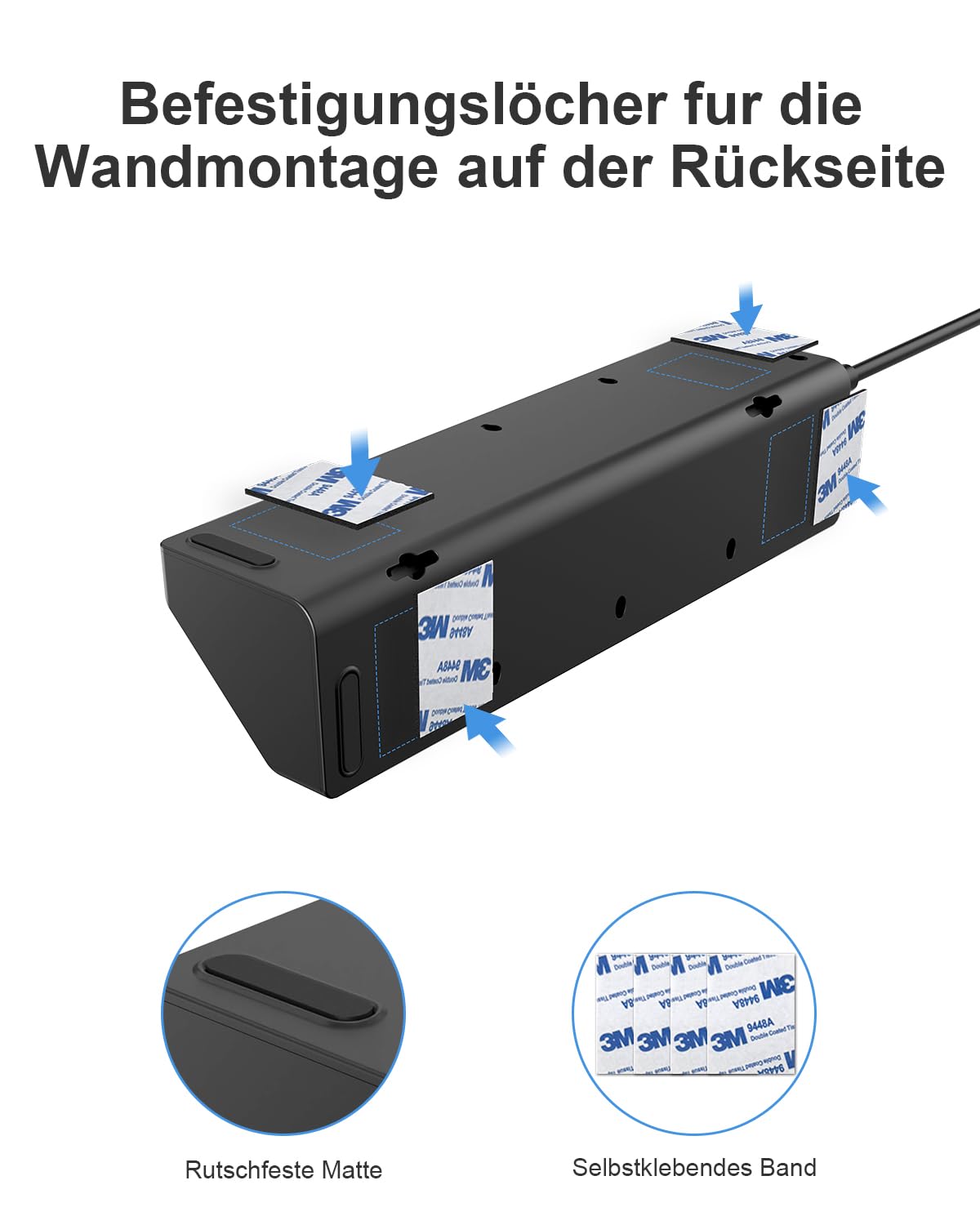 Presa Angolare con Interruttore Indipendente, Ciabatta con 4 USB (2 USB C)+5 Prese con Protezione per Bambini, 3680W, Cavo di Prolunga da 2M per Cucina, Ufficio, Casa (nero)