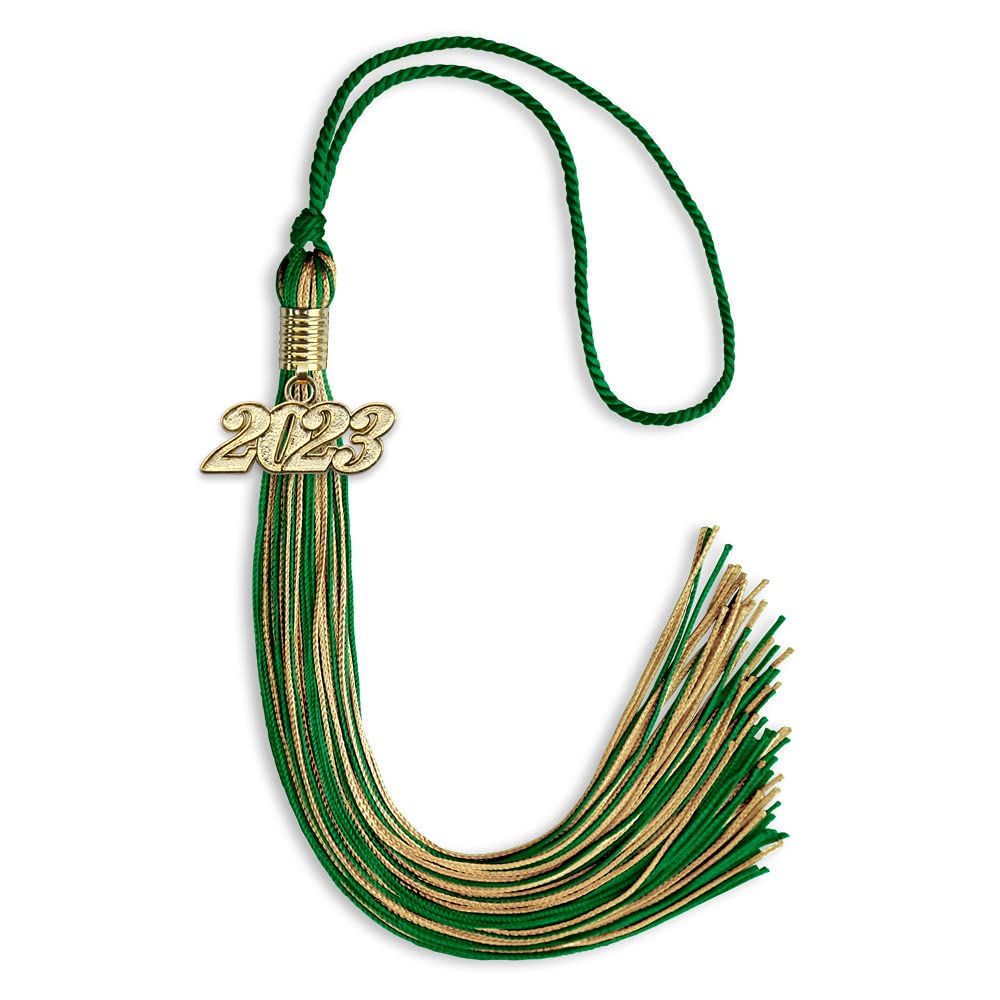 Endea Graduation Mixed Double Color Tassel with Gold Date Drop (Green/Antique Gold, 2023)