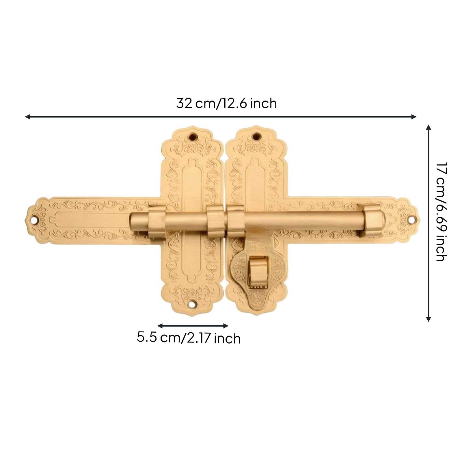 MagiDeal Cerrojo para Puerta Pestillo Cerrojo Metálico Latón con Frente Grabado y Embosado de Deslizamiento Seguro y Adecuado para Barreras de Madera y Accesos Exteriores, Latón, 32cm