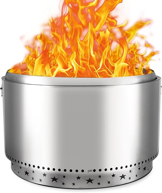 32" Smokeless Firepit Outdoor, Portable Outside Stainless Steel firepit, Wood Burning Fire Pits for Camping, Backyard, Patio Garden, Picnic