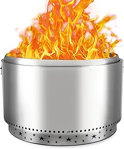 32" Smokeless Firepit Outdoor, Portable Outside Stainless Steel firepit, Wood Burning Fire Pits for Camping, Backyard, Patio Garden, Picnic
