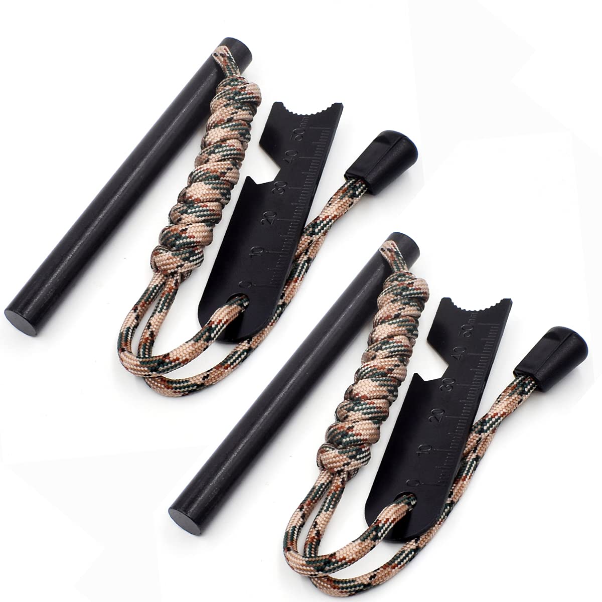 makstore 2 PACK 4 Inch Survival Ferro Rod - Flint and Steel Kit - Survival Ferrocerium Fire Starter with Striker and Paracord (2 x Camouflage)