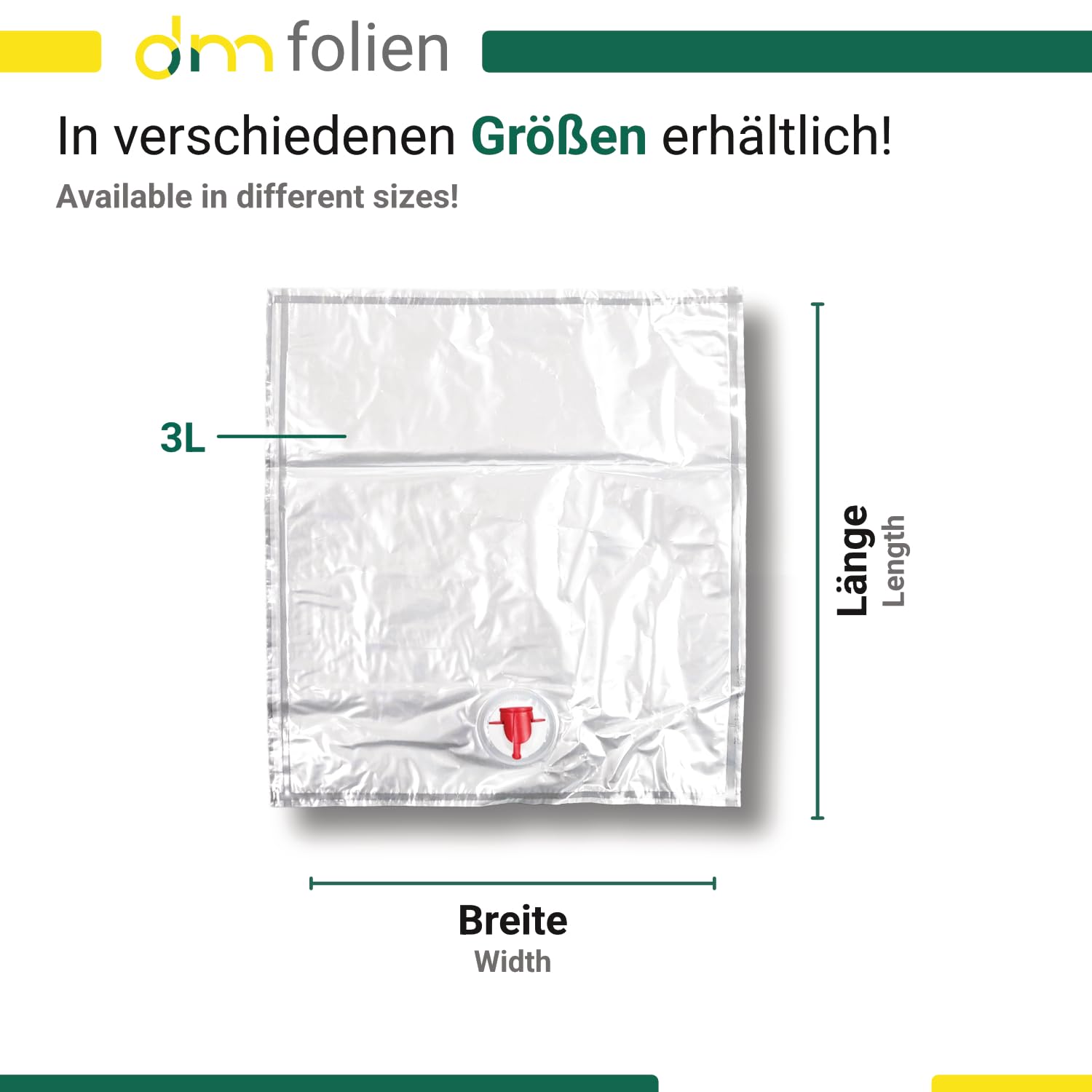 dm-Folien Bag-in-Box-Beutel 3 Liter I 450 Stück I Transparenter Getränkebeutel aus hochwertigem LPDE I Faltbarer Camping- & Festival-Trinkbeutel mit Zapfhahn I Saftbeutel für Apfelsaft, Gin & Wein