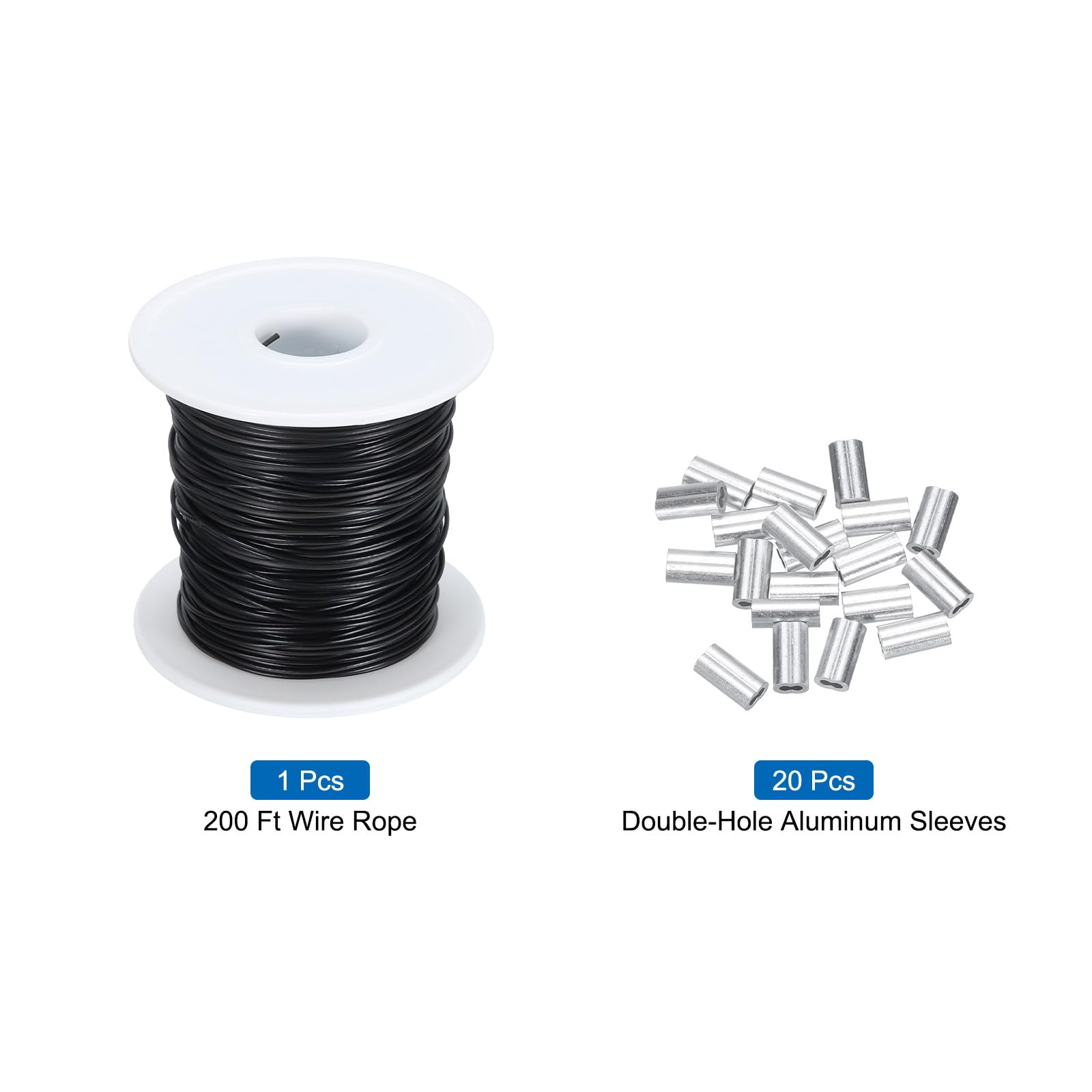 QUARKZMAN 230Ft(70M) drut linowy 304 ze stali nierdzewnej 3/64 "(1 mm) powlekany winylem z 20 szt. aluminiowe uchwyty na wieszaki do podnoszenia czarny