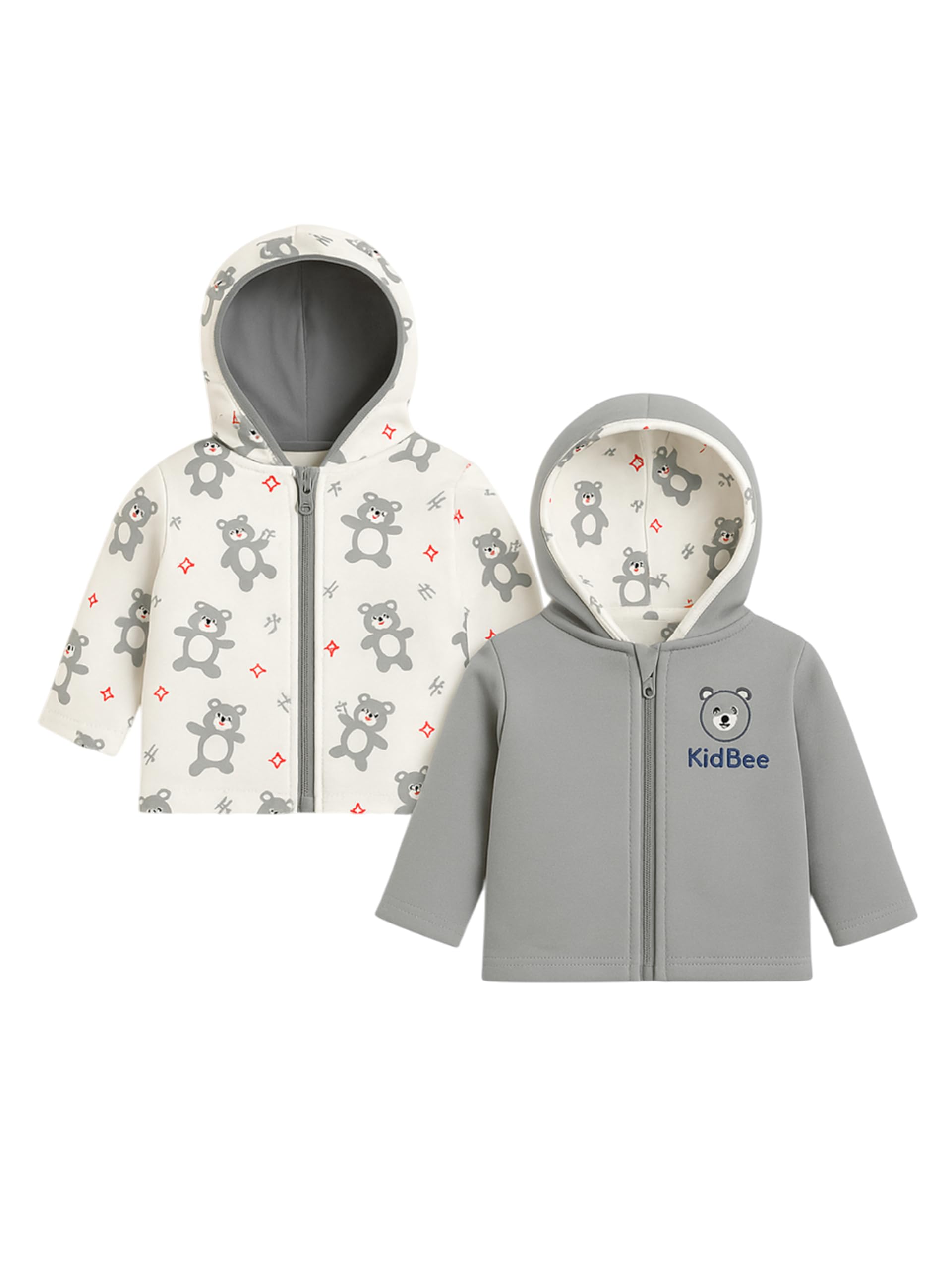 kidbee Reversible Baby Hooded Jacket | Soft Cotton Breathable Winter Wear | Solid & Printed Double-Sided Design | Cute Embroidery-picture-9