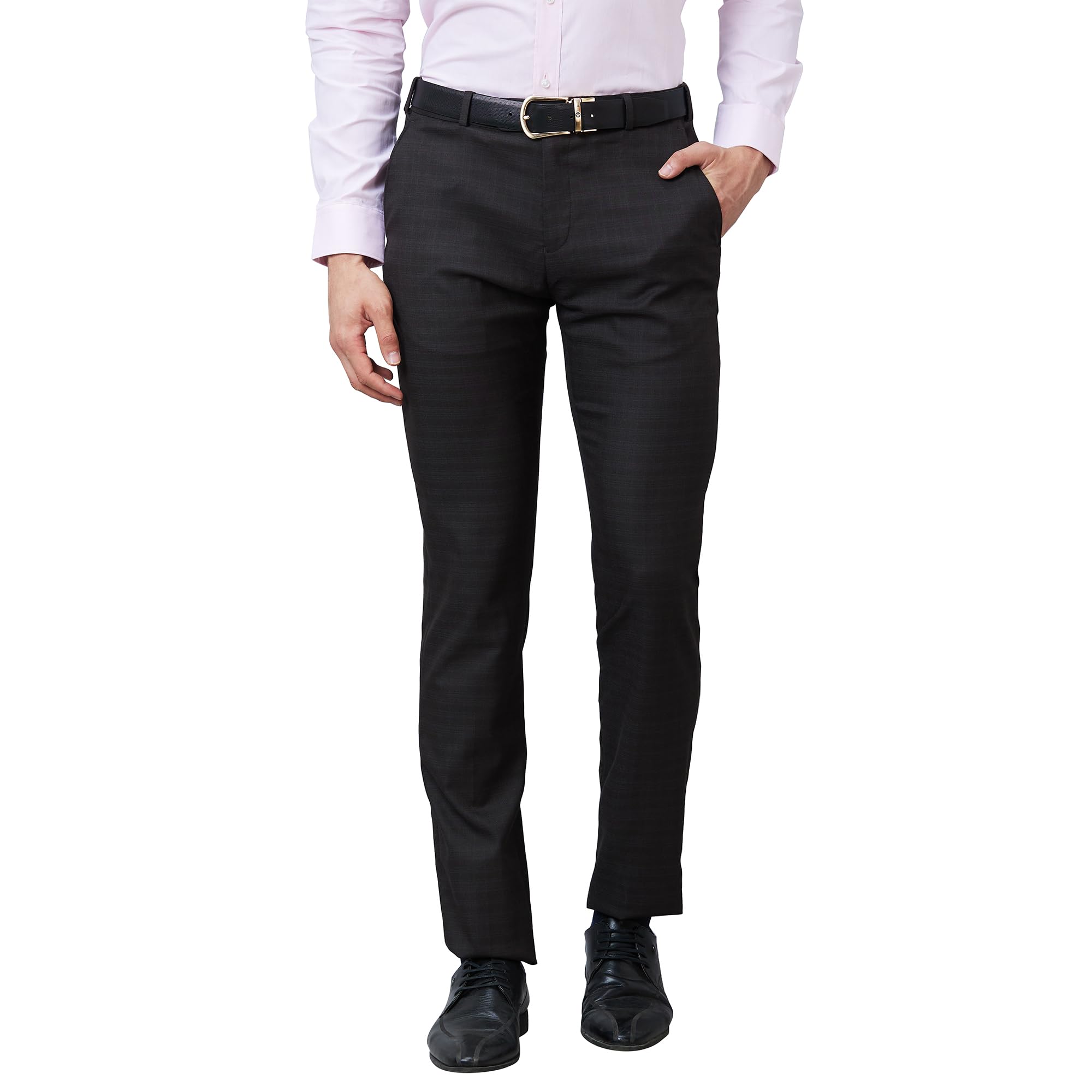 Men's Poly Viscose Blend Solid Pattern Slim Fit Flat Front Formal Trouser-image-18