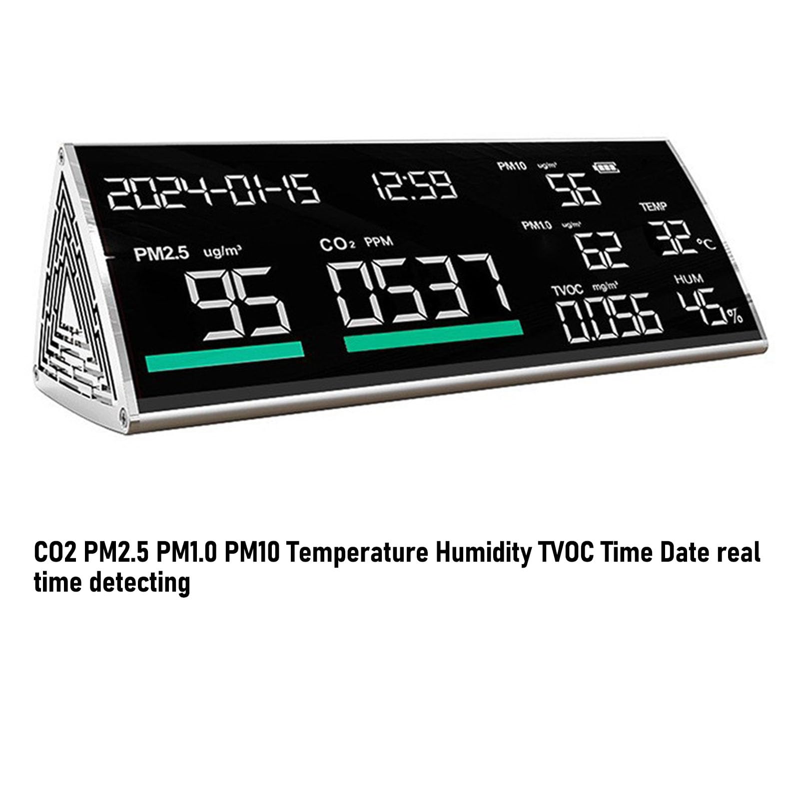 Luocute Medidor de Calidad del Aire, Monitor de Calidad del Aire Interior 9 en 1 con PM2.5 PM1.0 PM10 CO2 TVOC Temperatura Humedad Hora Fecha Visualización para el Hogar, la Escuela y