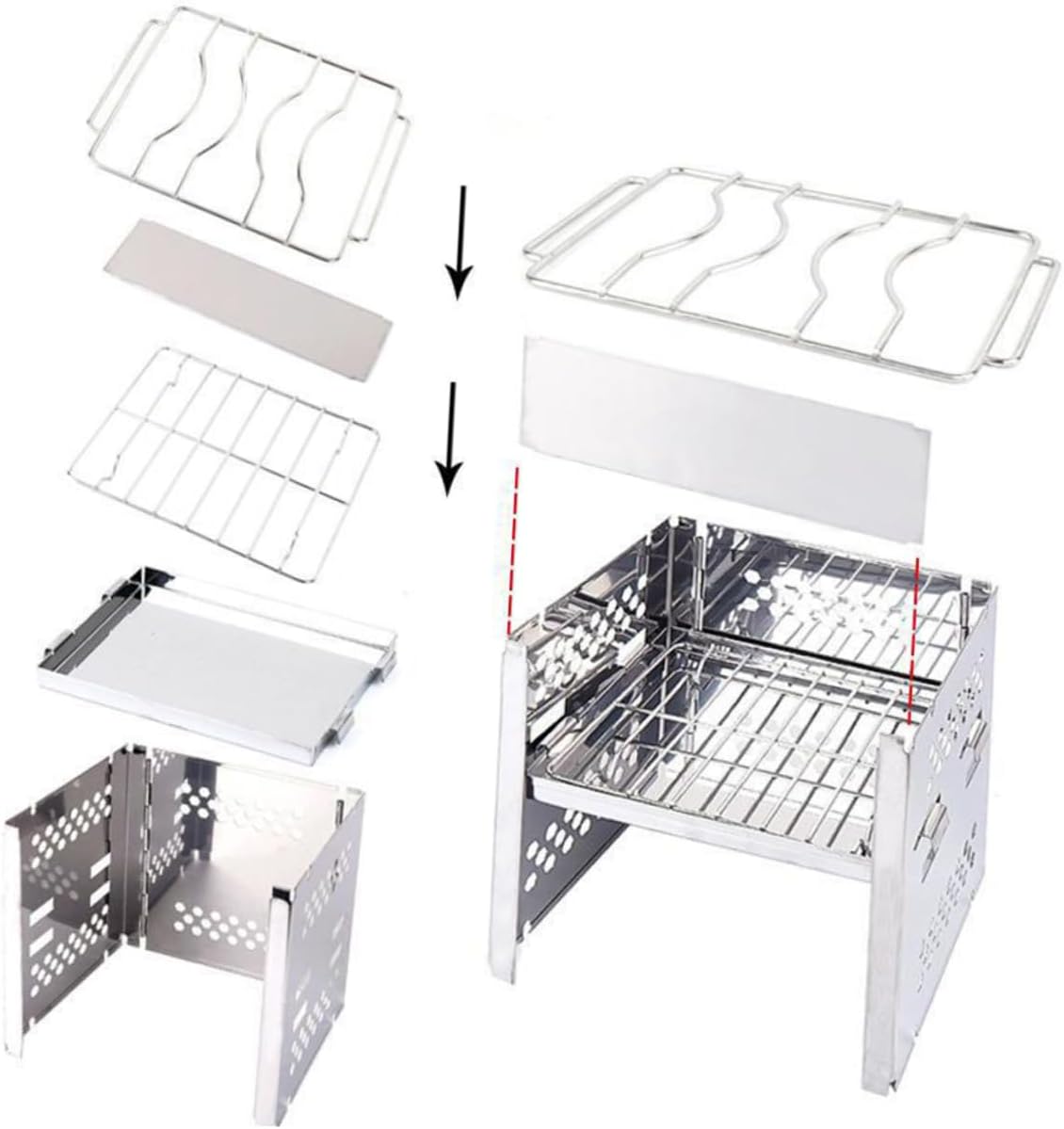 1pc Mini Portable Bbq Grill Square Stainless Steel Burning Stove for Outdoor Camping Stove Camping Accessory