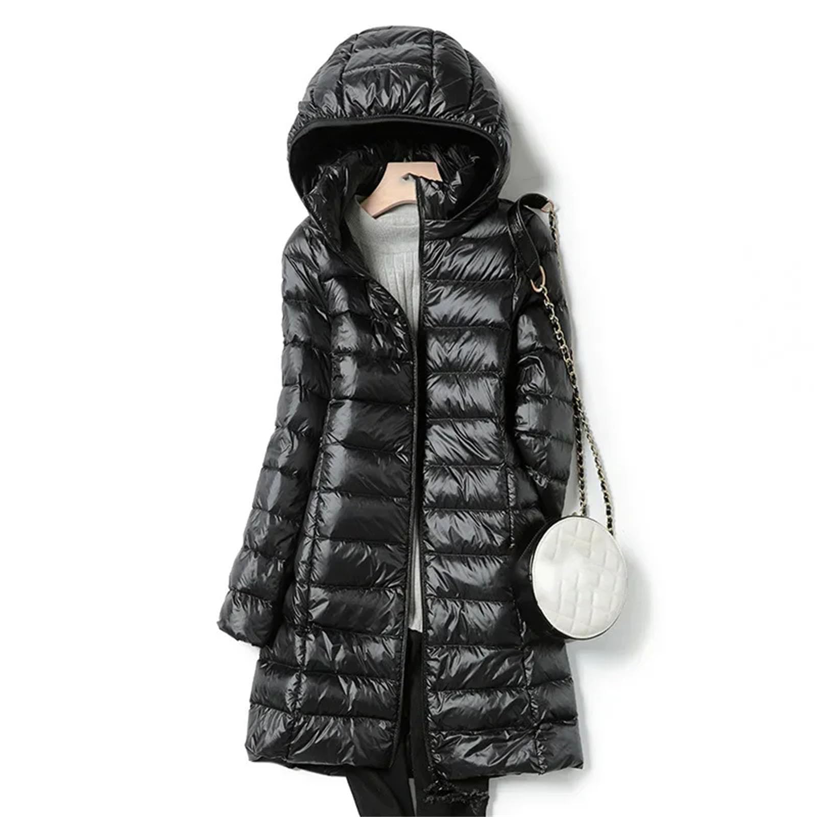 Piumino invernale da donna ultraleggero con cappuccio staccabile pannello elastico arrotolabile, rosa, M