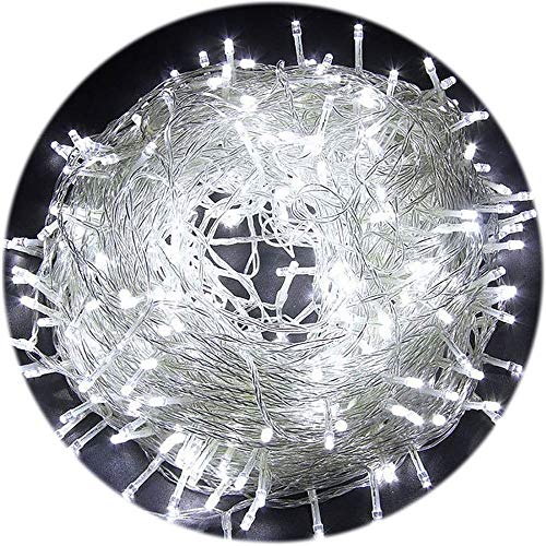 FULLBELL LED String Lights Fairy Lights, 200 LEDs 66ft Transparent Cables, 8 Light Effects, for Christmas, Party, Wedding, Garden and Home Decor + Memory Controller (Polarity Plug?White