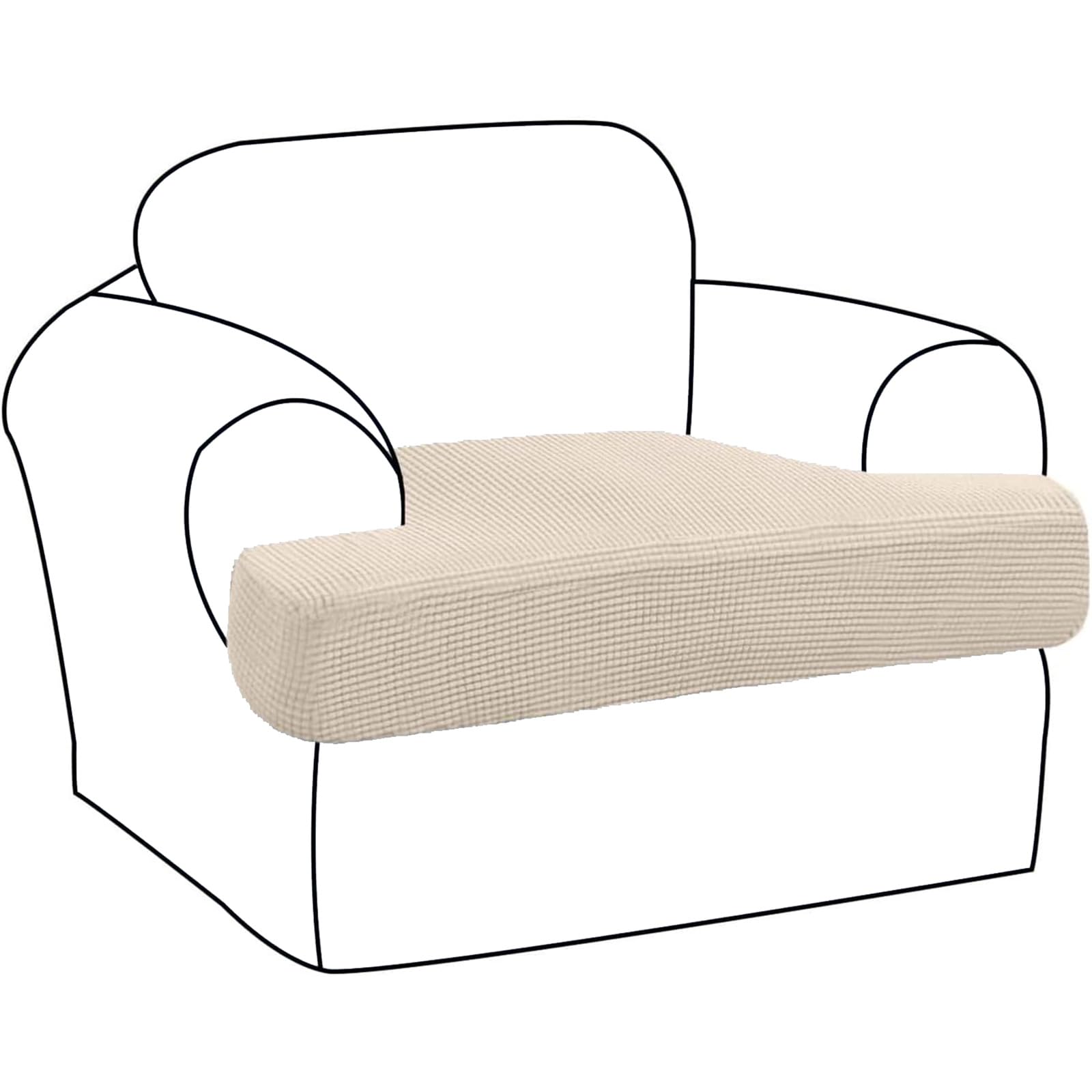 BXFUL Stretch T Cushion Sofa Slipcover T Cushion Covers for Living Room Armchair Couch Cover Cushion Slipcover Seat Cover with Elastic Bands Thicker Jacquard Fabric (1 Seater,Natural)