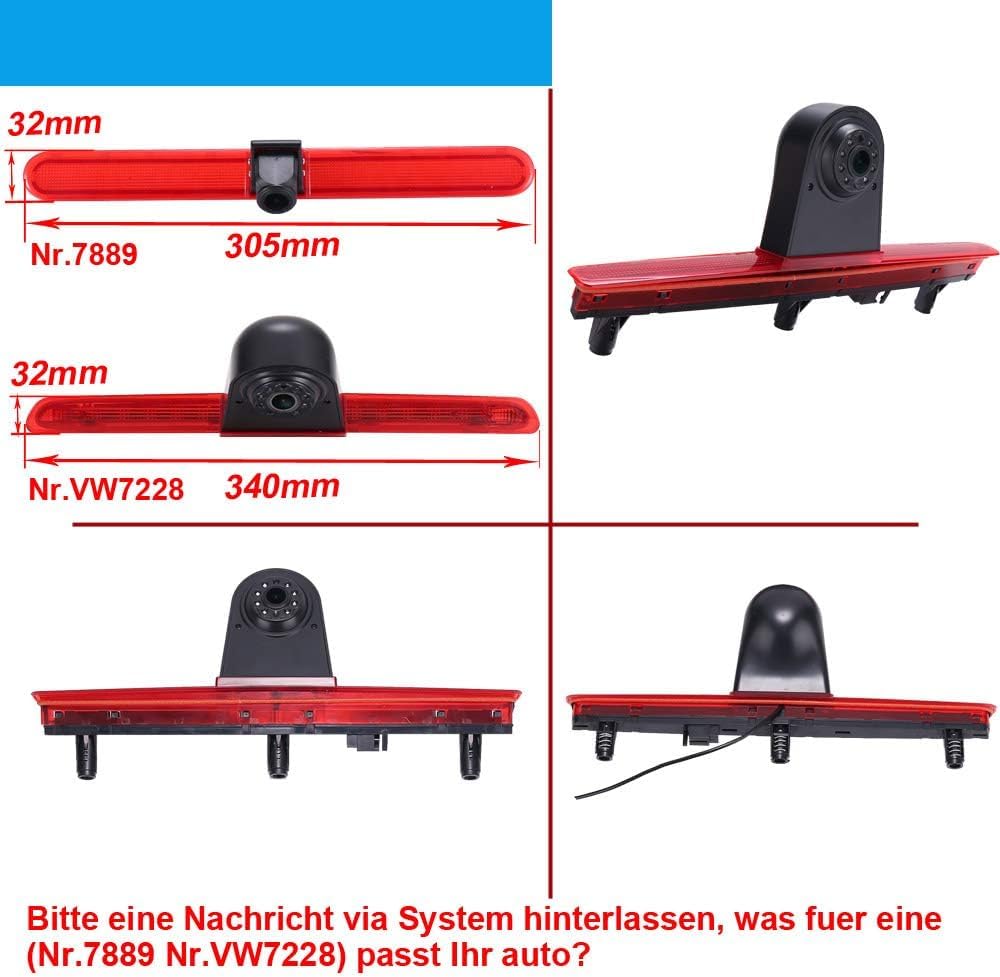 1280 * 720 Brake Bremsleuchte Auto Kamera Bremslicht Rückfahrkamera Fit for VW T6 Caddy Maxi Cargo Transporter Business MPV SUV Bus+7" Reverse Monitor