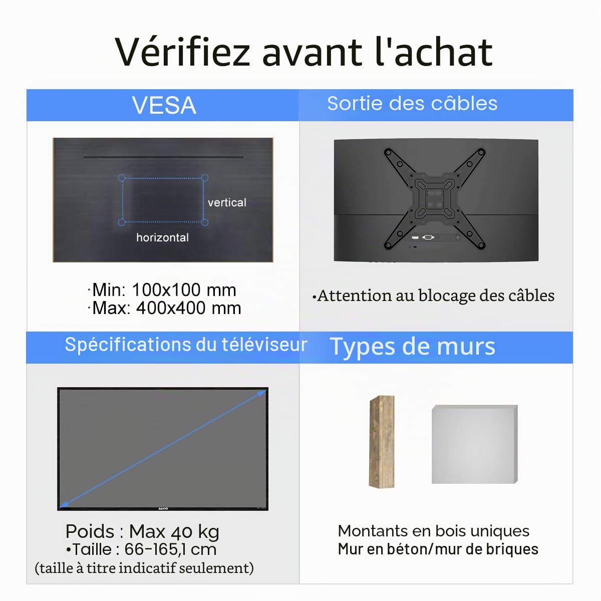 suptek Support Mural TV avec Bras d'extension de 1020 mm pour Téléviseurs 26-65 Pouces jusqu'à 40 kg, Support TV Mural d'angle, VESA Max 400x400 mm, Pivotant et Inclinable A1L