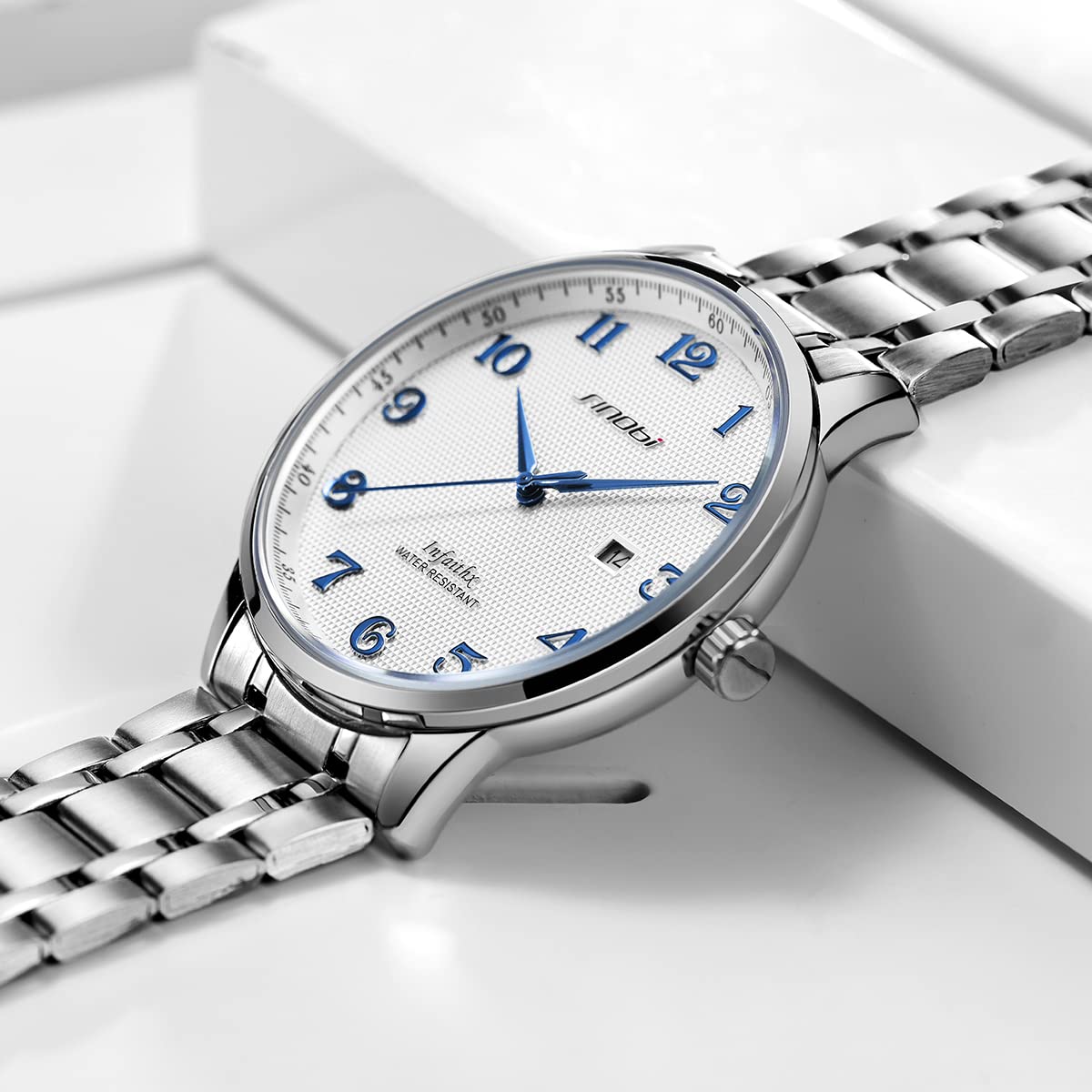 SHENGKE SINOBI Relojes clásicos de Negocios para Hombre Números arábigos Easy Reader Relojes de Pulsera para Hombres con Calendario Fecha Resistente al Agua