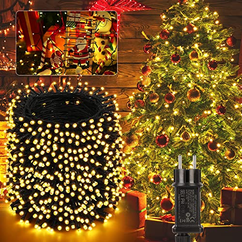 Moxled Lichterkette Weihnachtsbaum - 100M 800 LED Warmweiß Lichterkette Außen Strom mit Timer Speicherfunktion, Grünes Kabel, Wasserdicht 8 Modi Weihnachtsbeleuchtung für Garten Weihnachten Deko
