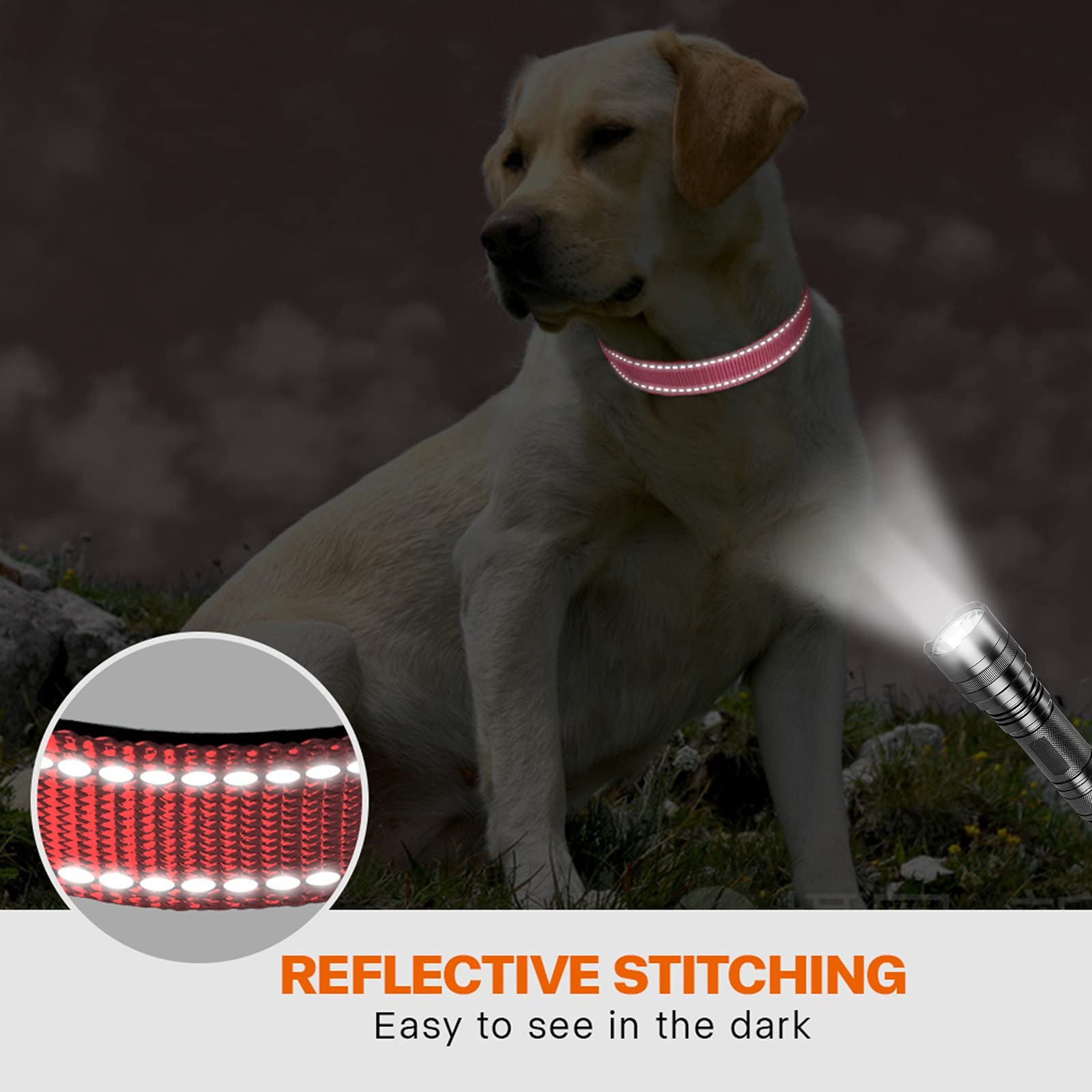 Taglory Collare per Cani, Imbottito Nylon Regolabile Traspirante Riflettente Collari per Cani di Taglia Extra Grande, Rosa