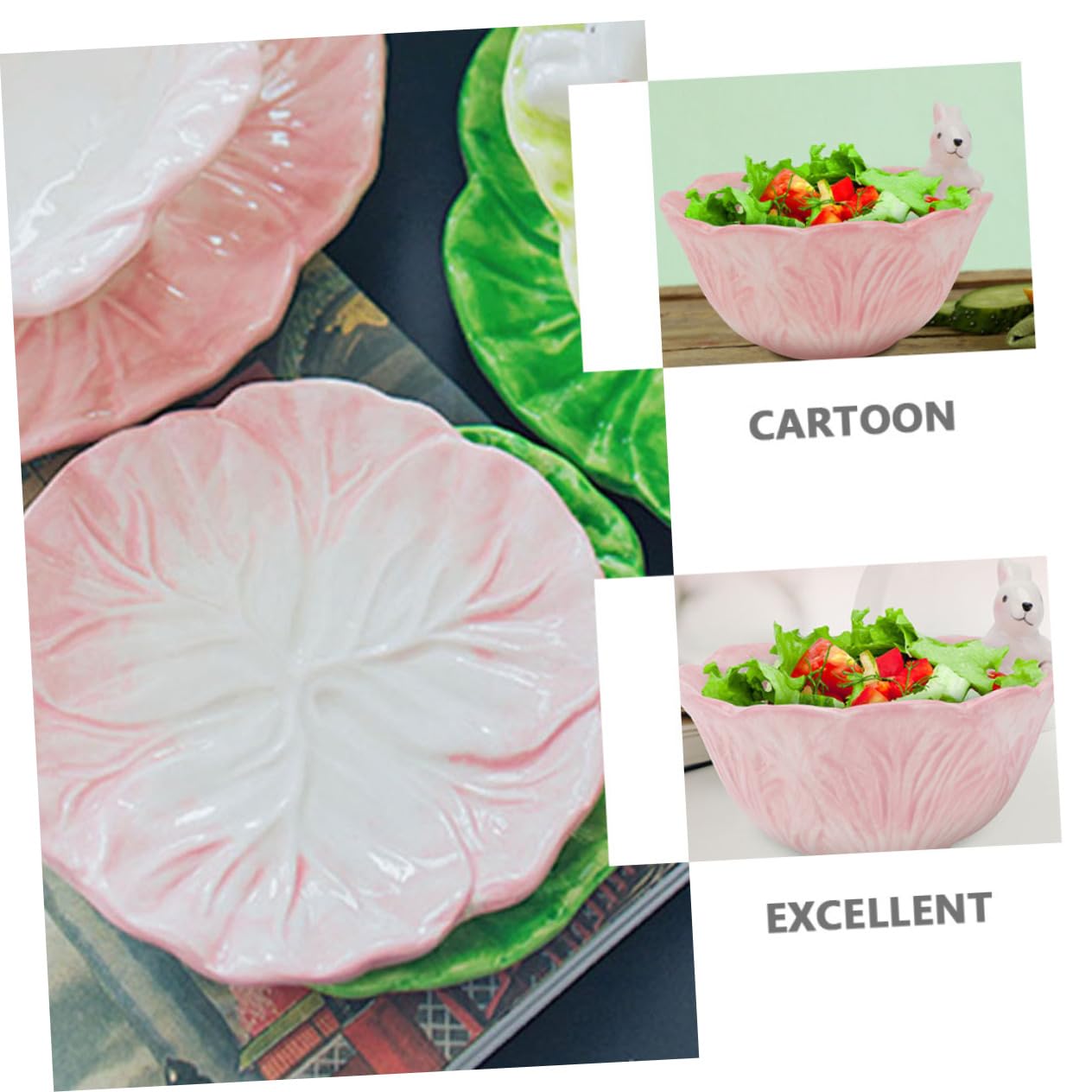 FUNOMOCYA Lovely Boys and Girls Bowl Set Rabbit Cabbage Bowl Dinner Plate Fine Crafted Ceramic Tableware