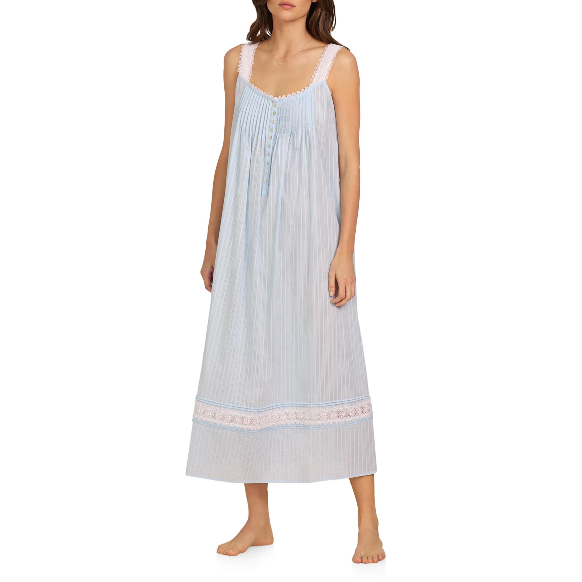 Eileen West Sleepwear & Loungewear for Women – Dobby Stripe Collection - 100% Cotton Lightweight Sleeveless Long Nightgown