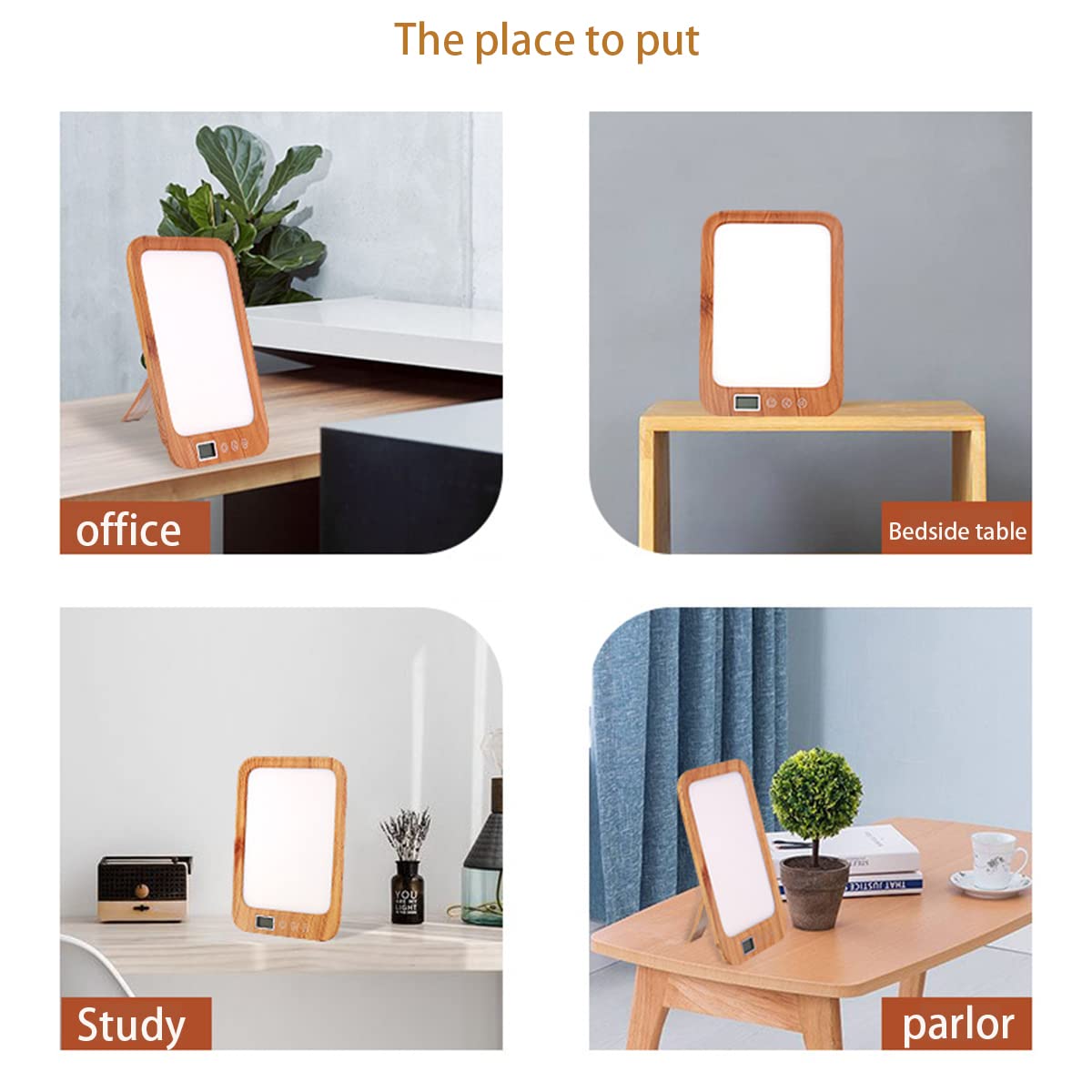 Lampe de thérapie lumineuse, pour la maison/le bureau/les voyages, lampe LED lumière du jour, 10 000 lux, sans UV, 3 couleurs, 6 modes de luminosité, écran LCD, 6 fonctions minuterie (grain de bois)