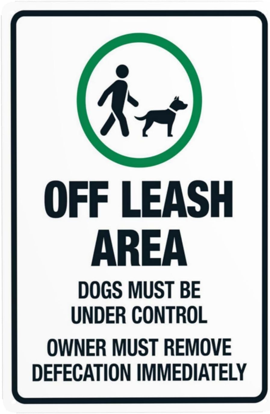 Off Leash Dog Rule Sign, Public Pet Management Safety Warning Metal Wall Decor 12x8 Inch