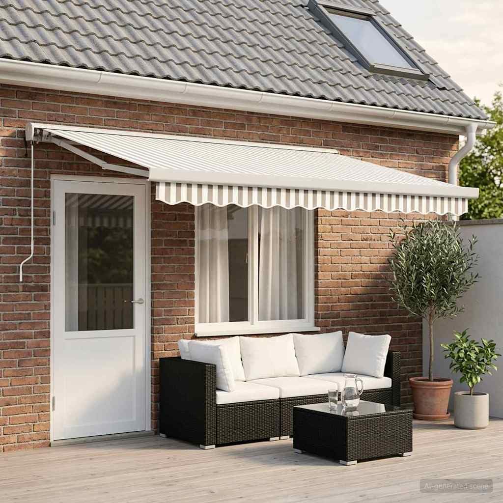Tenda da sole estensibile con braccio articolato, grigio chiaro e bianco, 500 x 300 cm, per balcone, terrazza, giardino, protezione solare, protezione dagli sguardi indiscreti, protezione UV