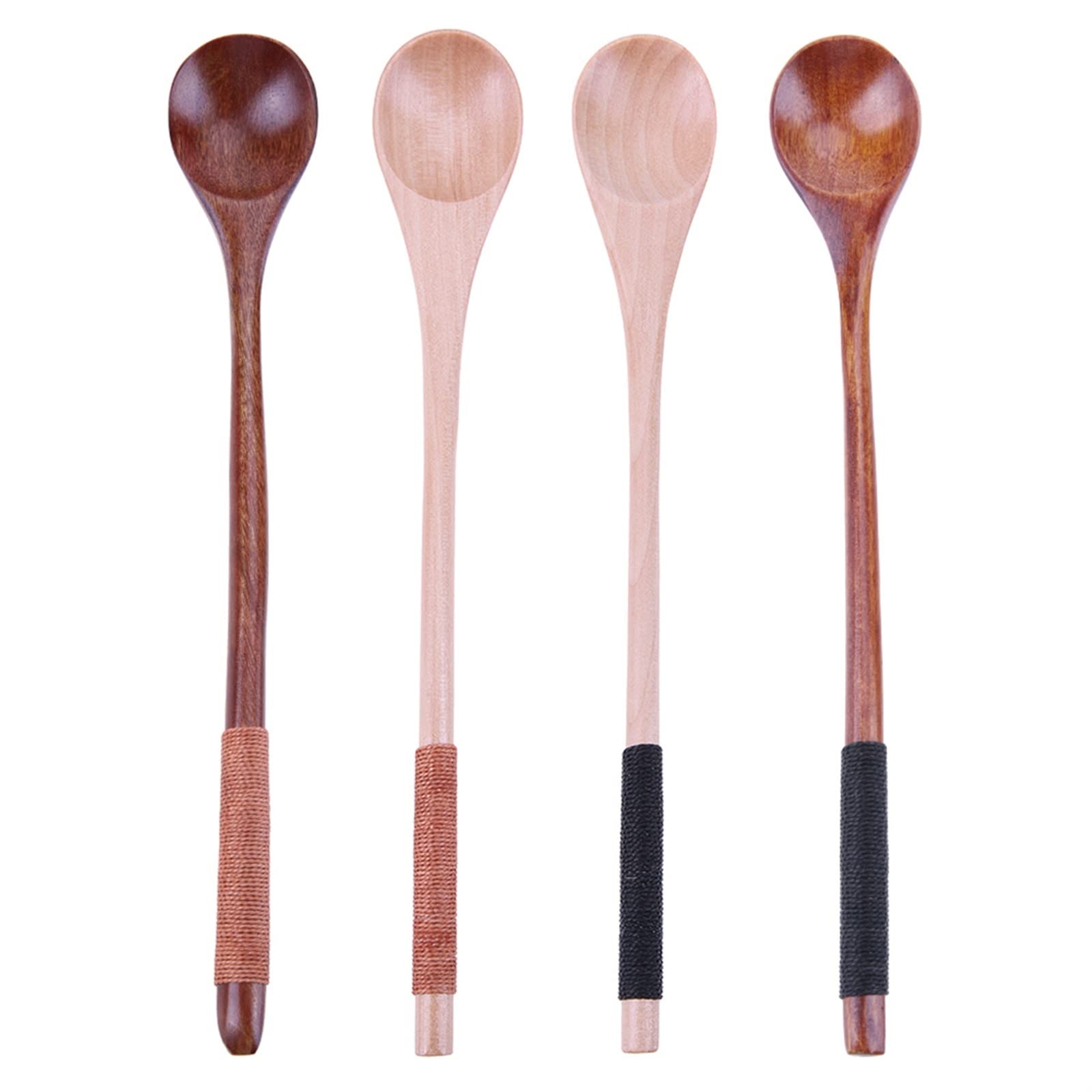 JINGYAN Cucchiaini da tè Long Handle Wooden Spoons Dessert Coffee Stirring Spoon Natural Wood