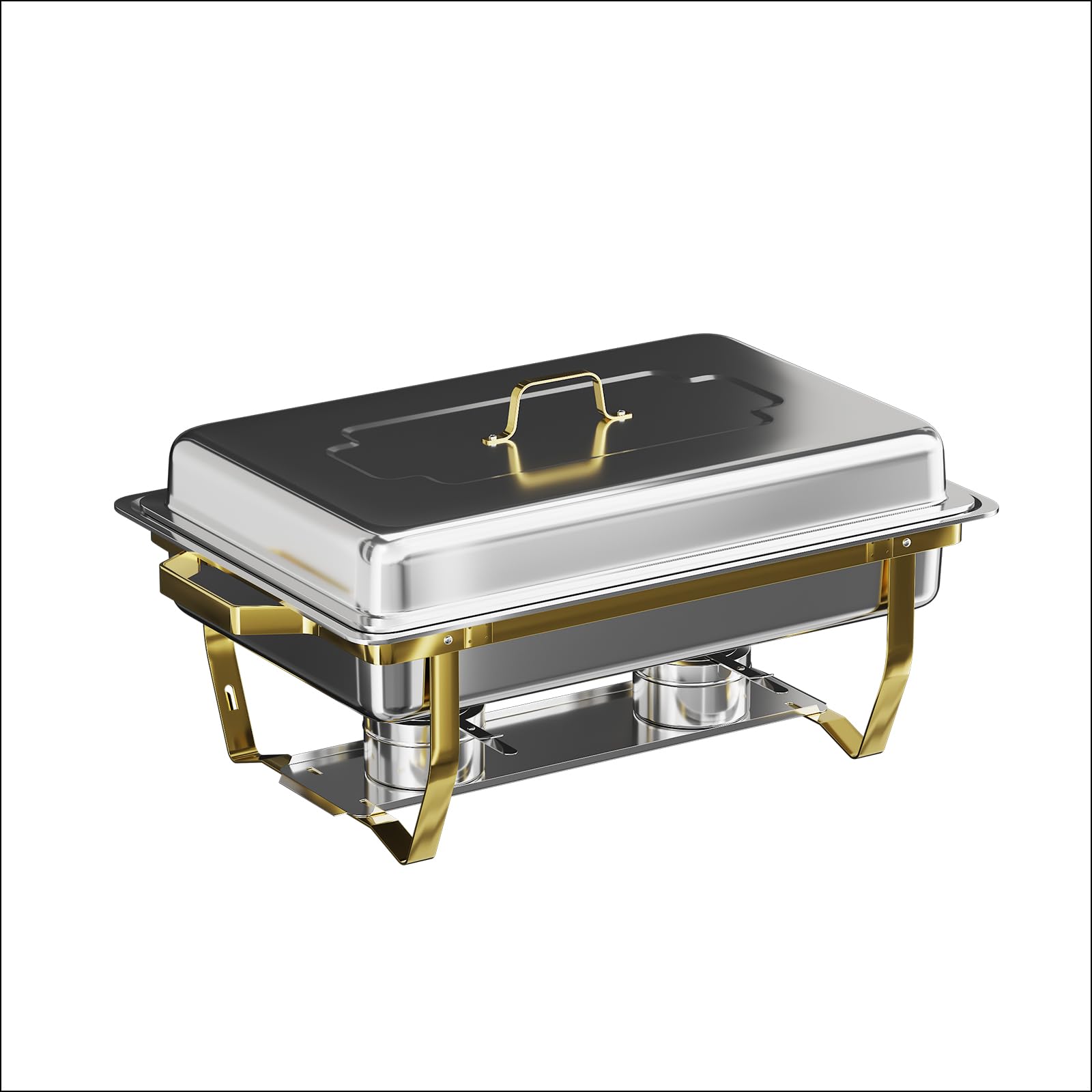 Chafing Dishes for Buffet 1 Pack, 9QT [Elegant Gold and Silver] Chafing Dish Buffet Set, Chafers and Buffet Warmers Sets for Parties, Weddings (Full Food Pan)