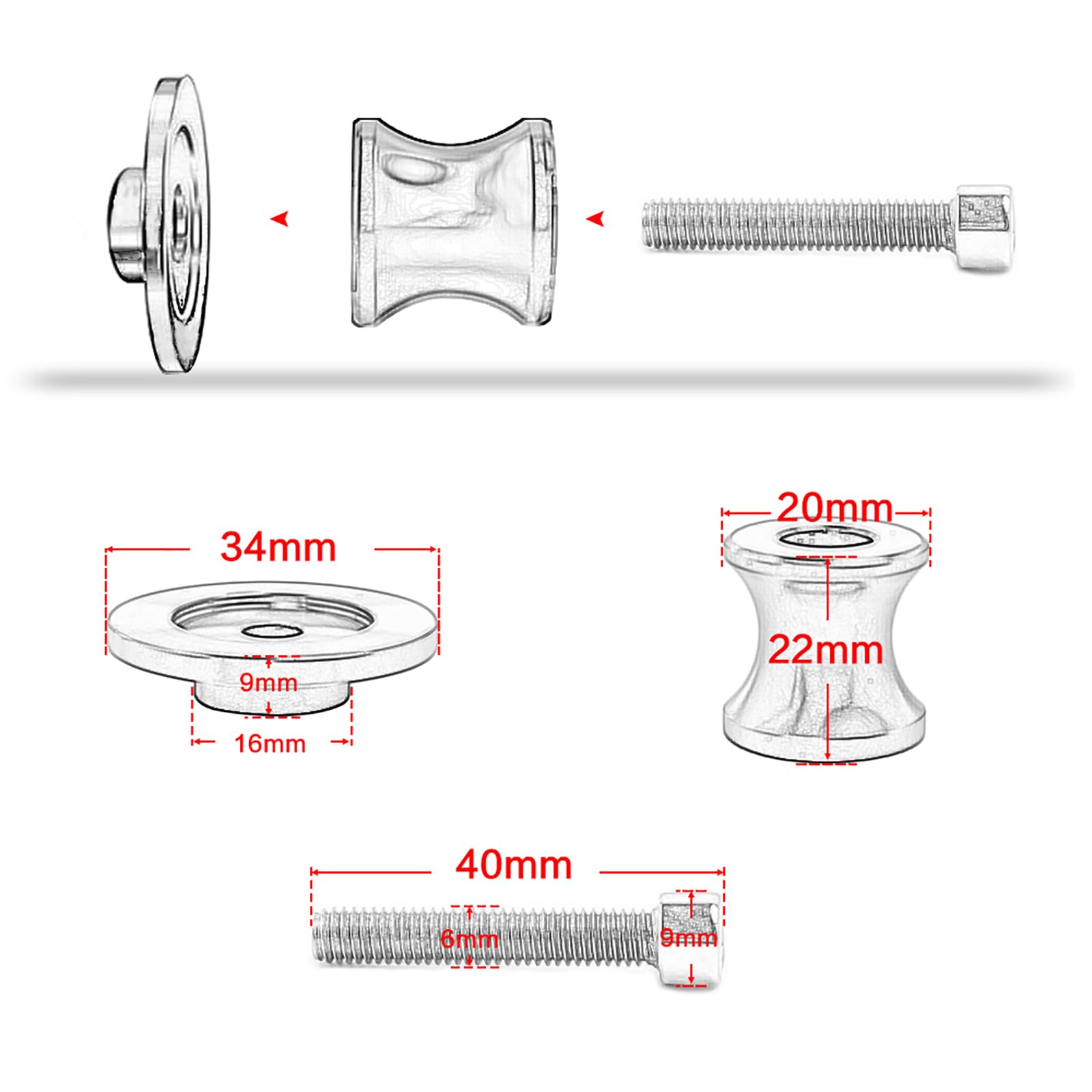 2 Supporti Per Forcellone M6 Per Yamaha YZF - R1, R3, R6, R125, Neri, In Lega Alluminio