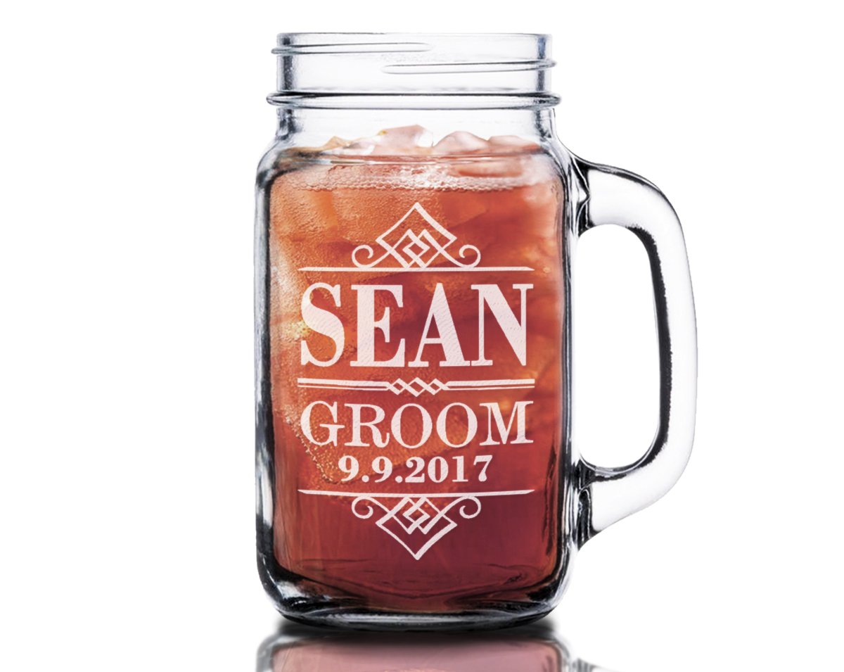 24oz Antique Border Hefty Manly Glass Mug Gift Ideas from Groom Personalized Engraved Wedding Party Proposal Gifts for Groomsmen Bridesmaid from Bride