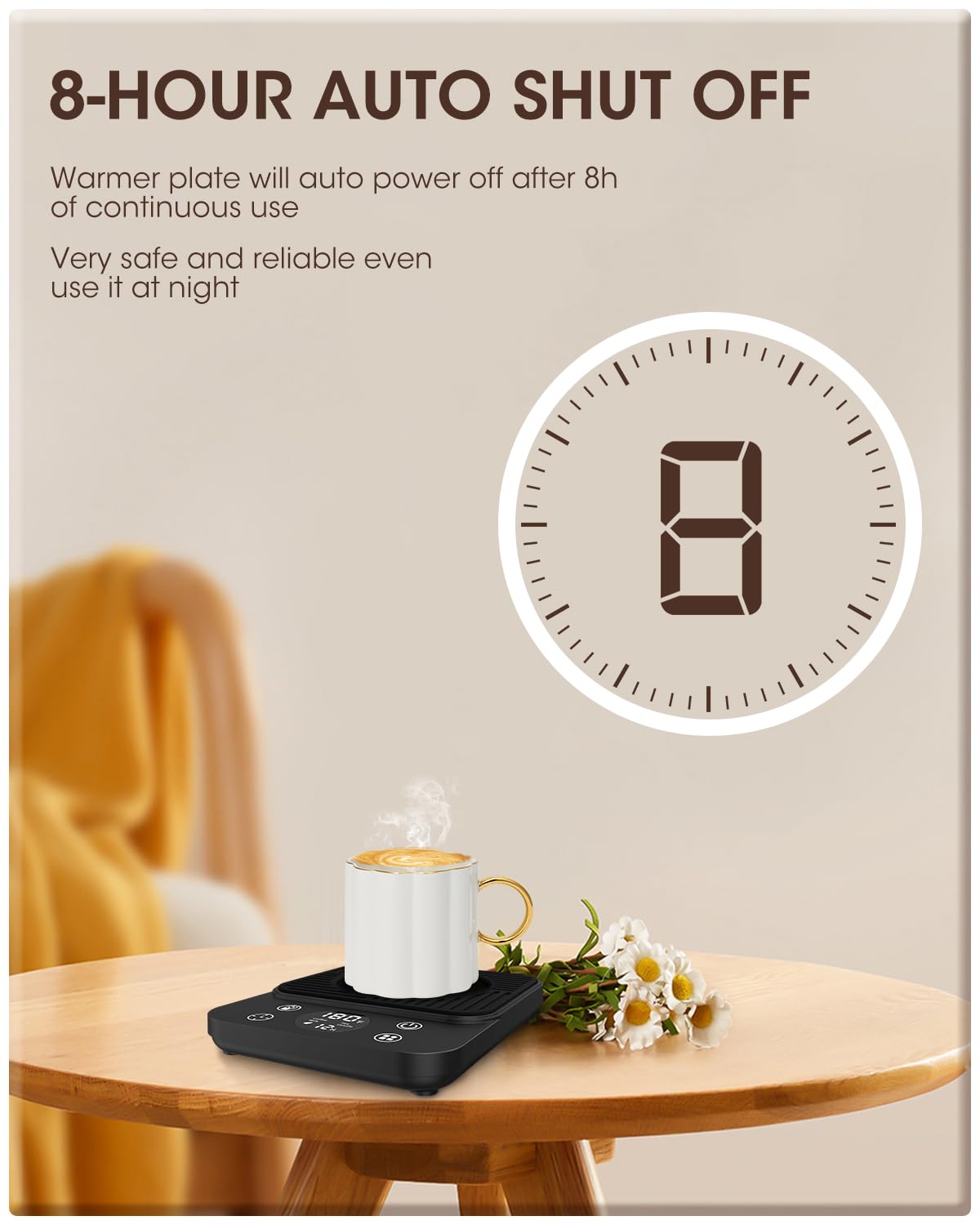 Calentador de taza de café para escritorio, calentador de café eléctrico inteligente mejorado 2024, recordatorio de agua de bebida de 1 hora, 4 modos, apagado automático de 8 horas, 9 temperaturas, 2