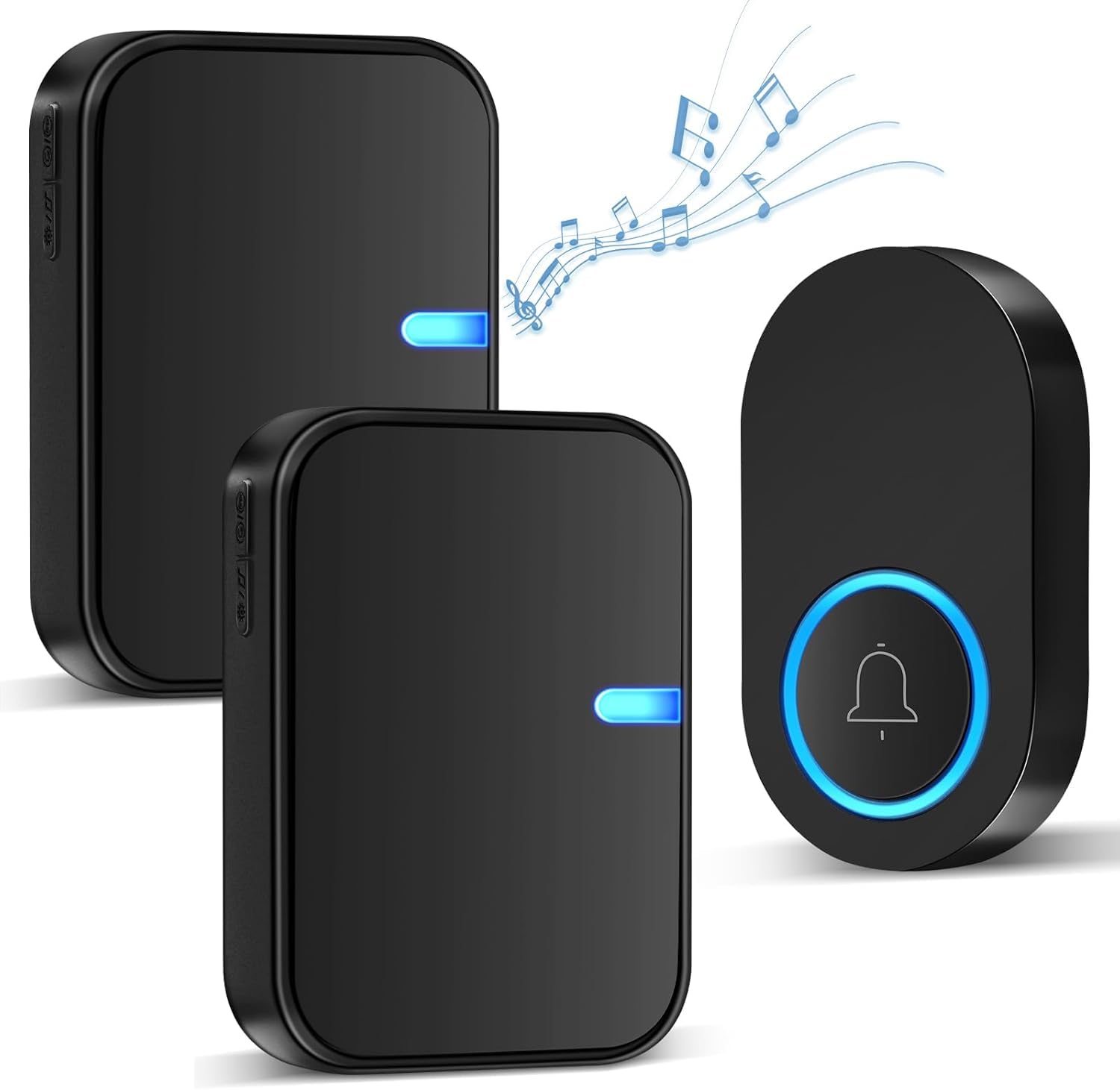 NALACAL Wireless Doorbell Kit with 2 Plug-In Receivers, Waterproof Cordless Door Bells with 200m Range, 4 Volume Levels, and 38 Melodies – Battery Operated Chime for Home and School