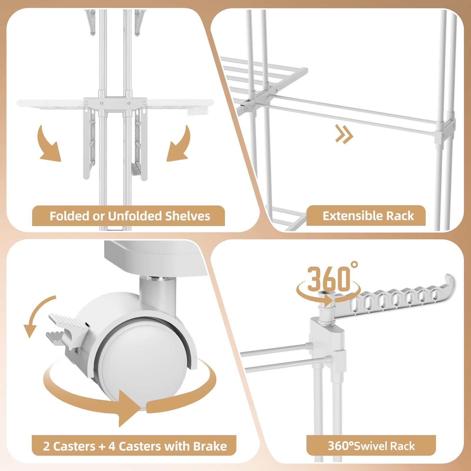 Étendoir à Linge 3 ÉTAGES Extensible & Pliable (66-130 CM) - Compact, 40 kg Capacité pour Petits Espaces,Blanc