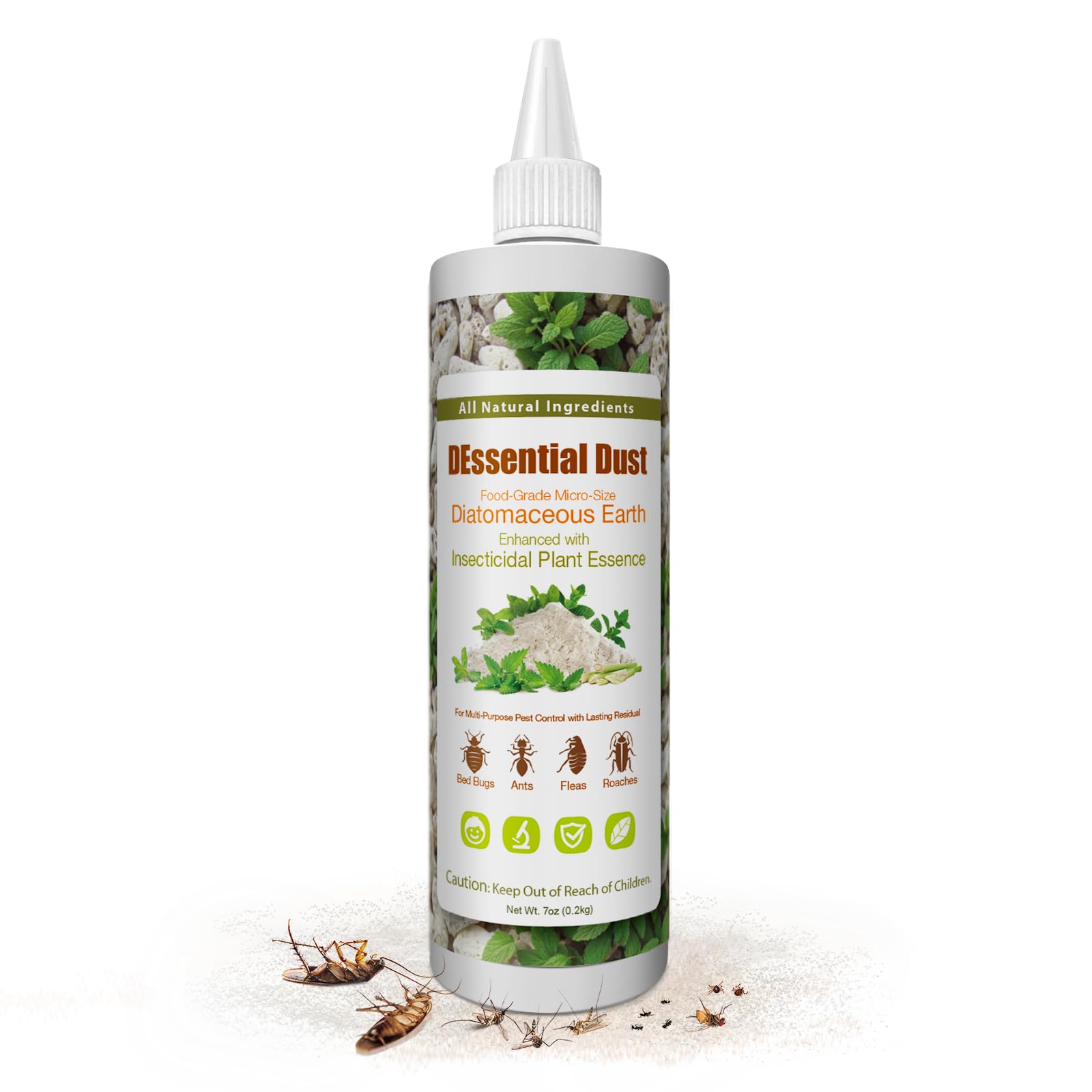 EcoVenger DEssential Dust, Kills Bed Bug, Roaches, Ants, Fleas, Crawling Insect Repellent, Food Grade Diatomaceous Earth Micro-Powder Triple Powered Peppermint/Lemongrass/Eucalyptus