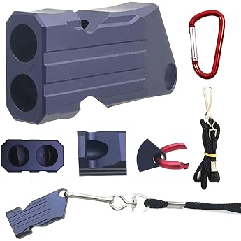 CTRICALVER Emergency Whistle with High Decibel Double Tube Aluminum Alloy Signal Whistle for Emergency Outdoor Camping Survival with Keychain and Lanyard Vertical Stripes Blue