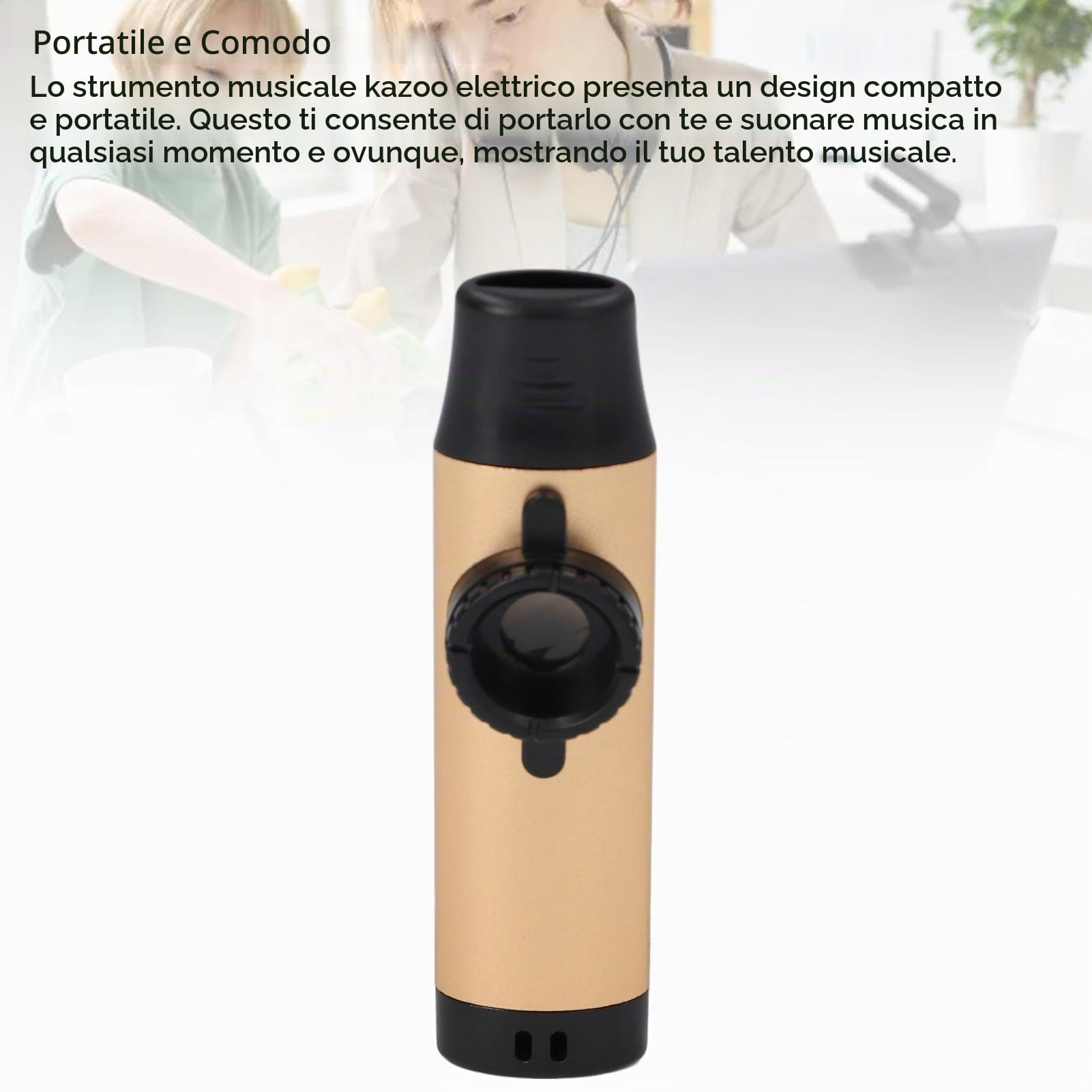 Fockety Kazoo Elettrico Per Adulti In Metallo Con Pickup, Cavo Audio Da 9,8 Piedi, Strumento Musicale Professionale (Oro)