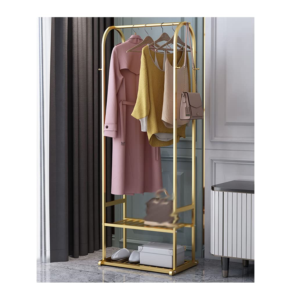 CGJseFH coat stand, Simple Coat Rack Floor Stand Hooks Shelf Storage Drying Bedroom Furniture Wardrobe Holder Decor Clothes Hanger(Gold)