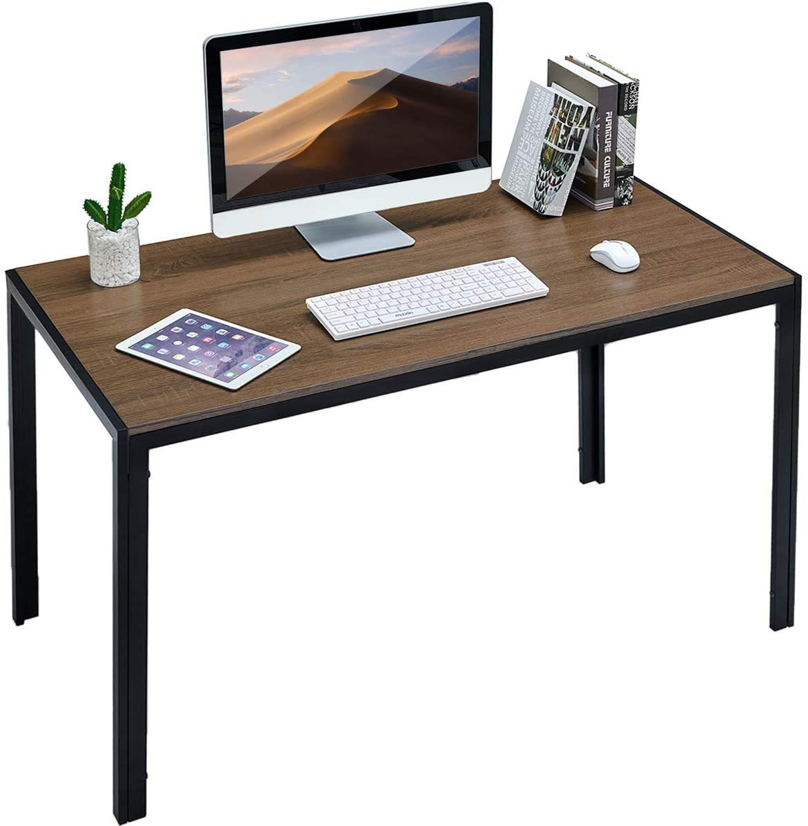 Alecono Industrial Dining Table for Kitchen with Sturdy Metal Frame Modern Spacious Desk with Large Leg Room Study Table Writing Desk PC Workstation for Home Office Brown